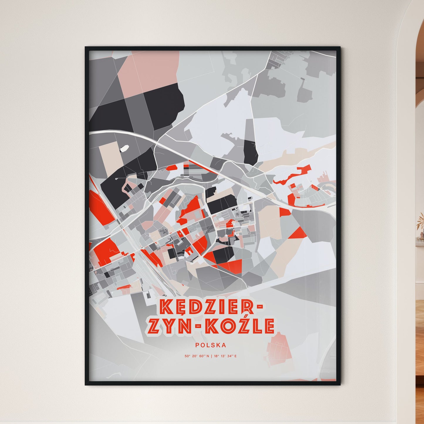 Colorful KĘDZIERZYN-KOŹLE POLAND Fine Art Map Modern