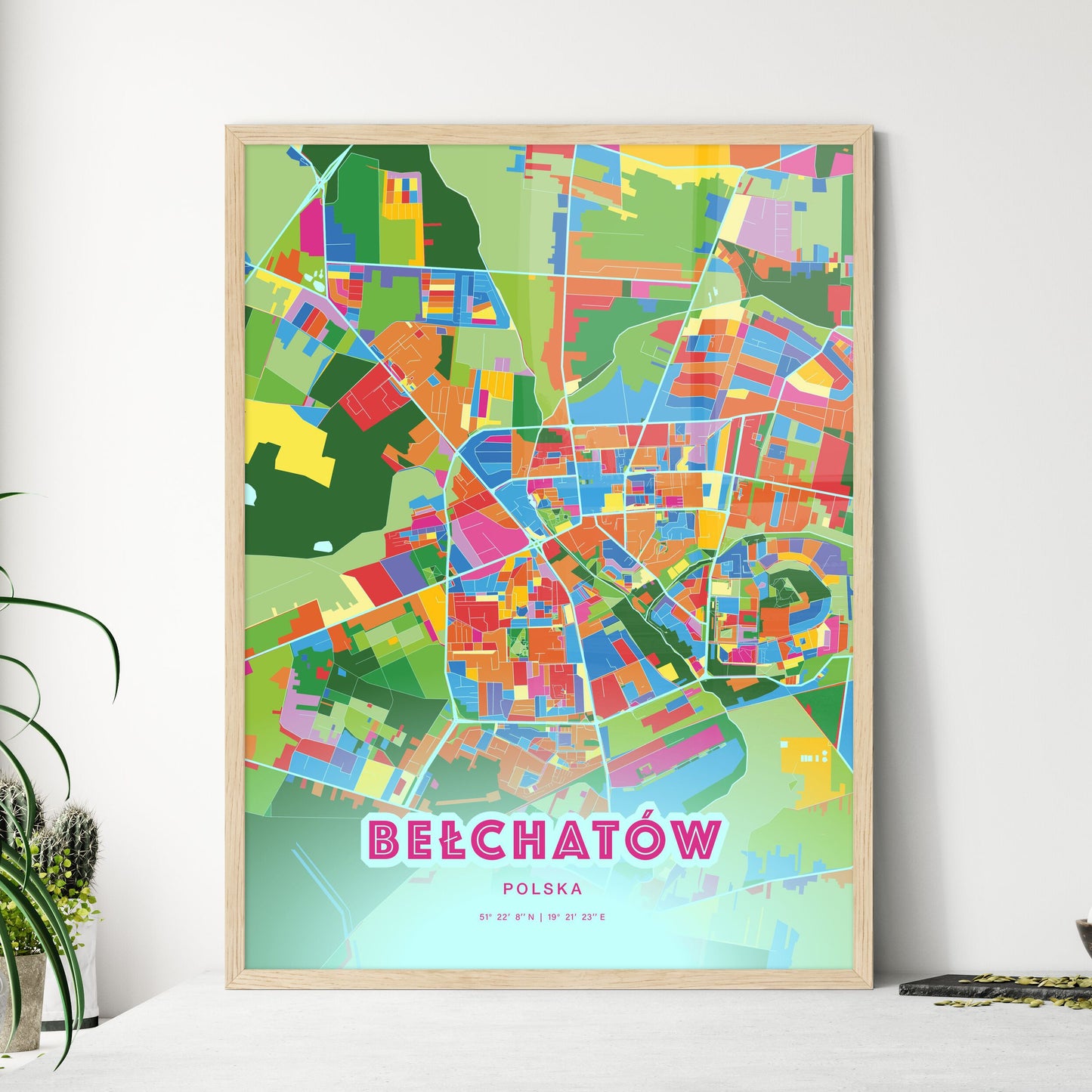 Colorful BEŁCHATÓW POLAND Fine Art Map Crazy Colors