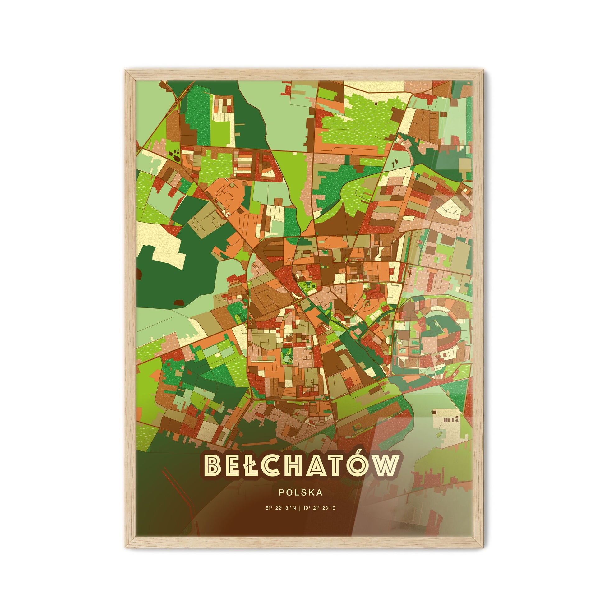 Colorful BEŁCHATÓW POLAND Fine Art Map Farmhouse