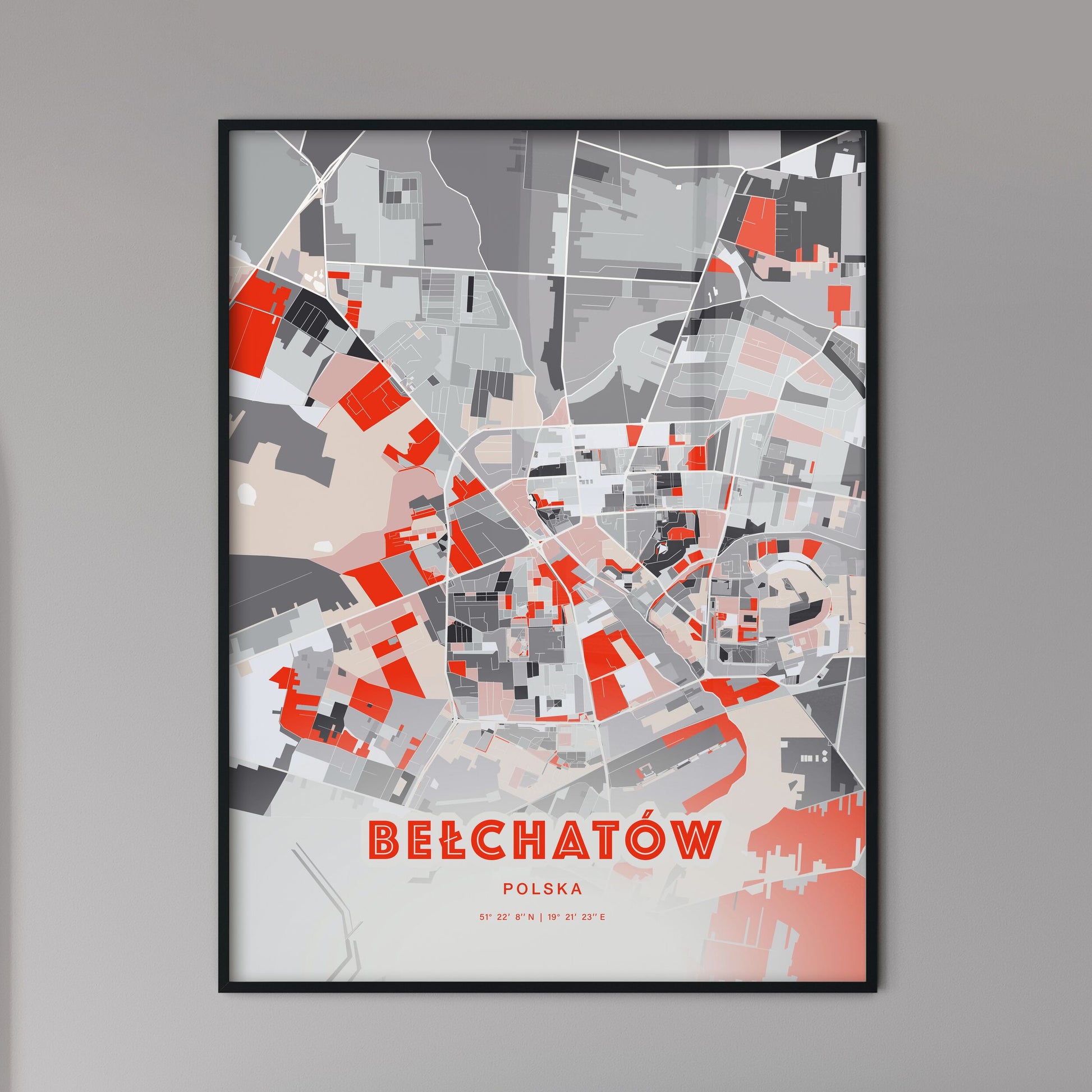 Colorful BEŁCHATÓW POLAND Fine Art Map Modern