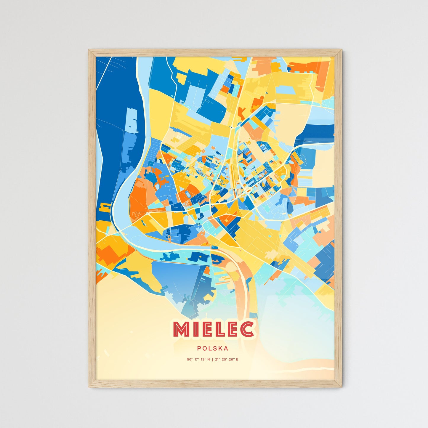 Colorful MIELEC POLAND Fine Art Map Blue Orange