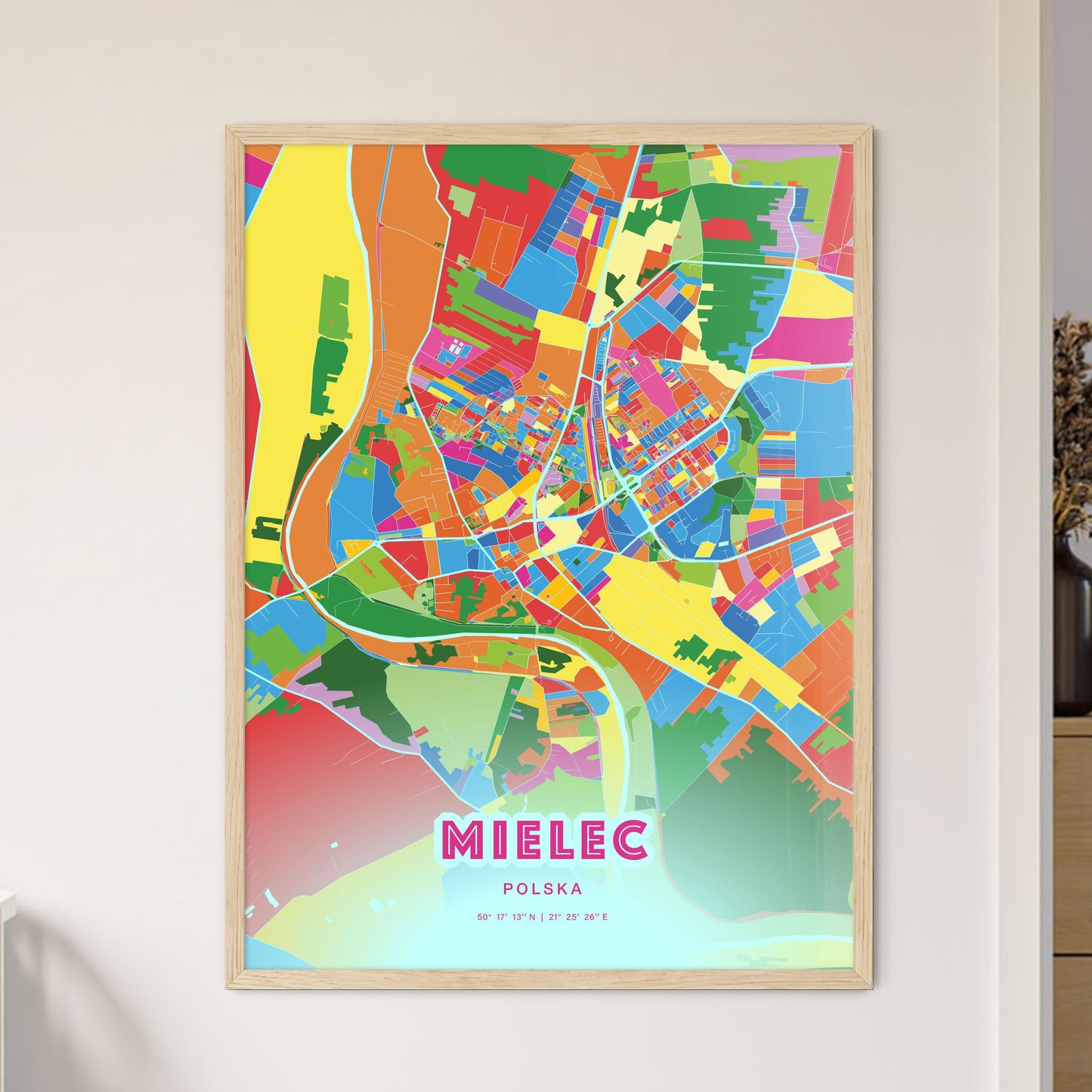 Colorful MIELEC POLAND Fine Art Map Crazy Colors
