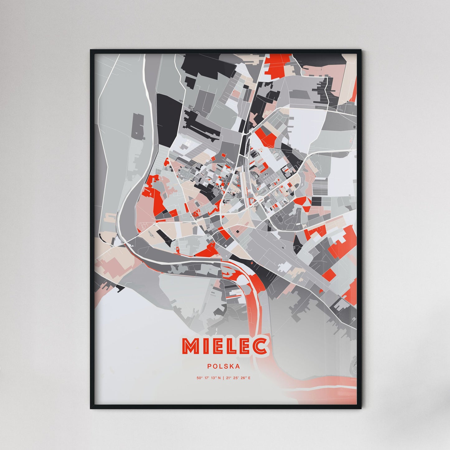 Colorful MIELEC POLAND Fine Art Map Modern