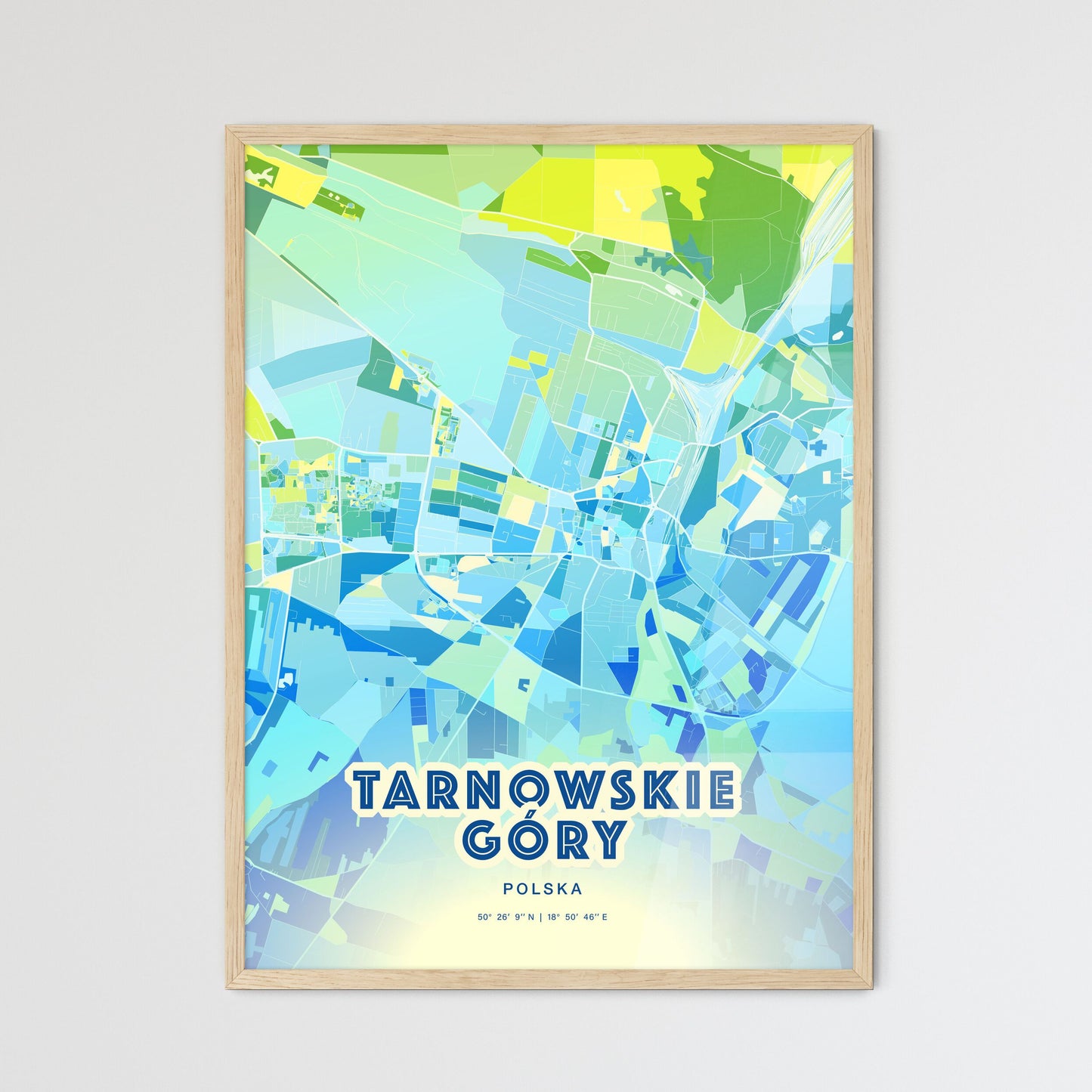 Colorful TARNOWSKIE GÓRY POLAND Fine Art Map Cool Blue