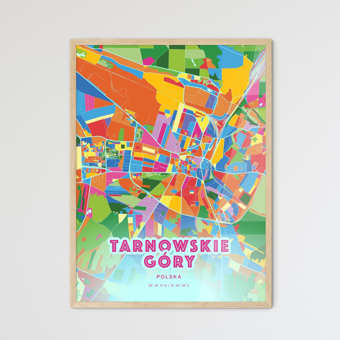 Colorful TARNOWSKIE GÓRY POLAND Fine Art Map Crazy Colors