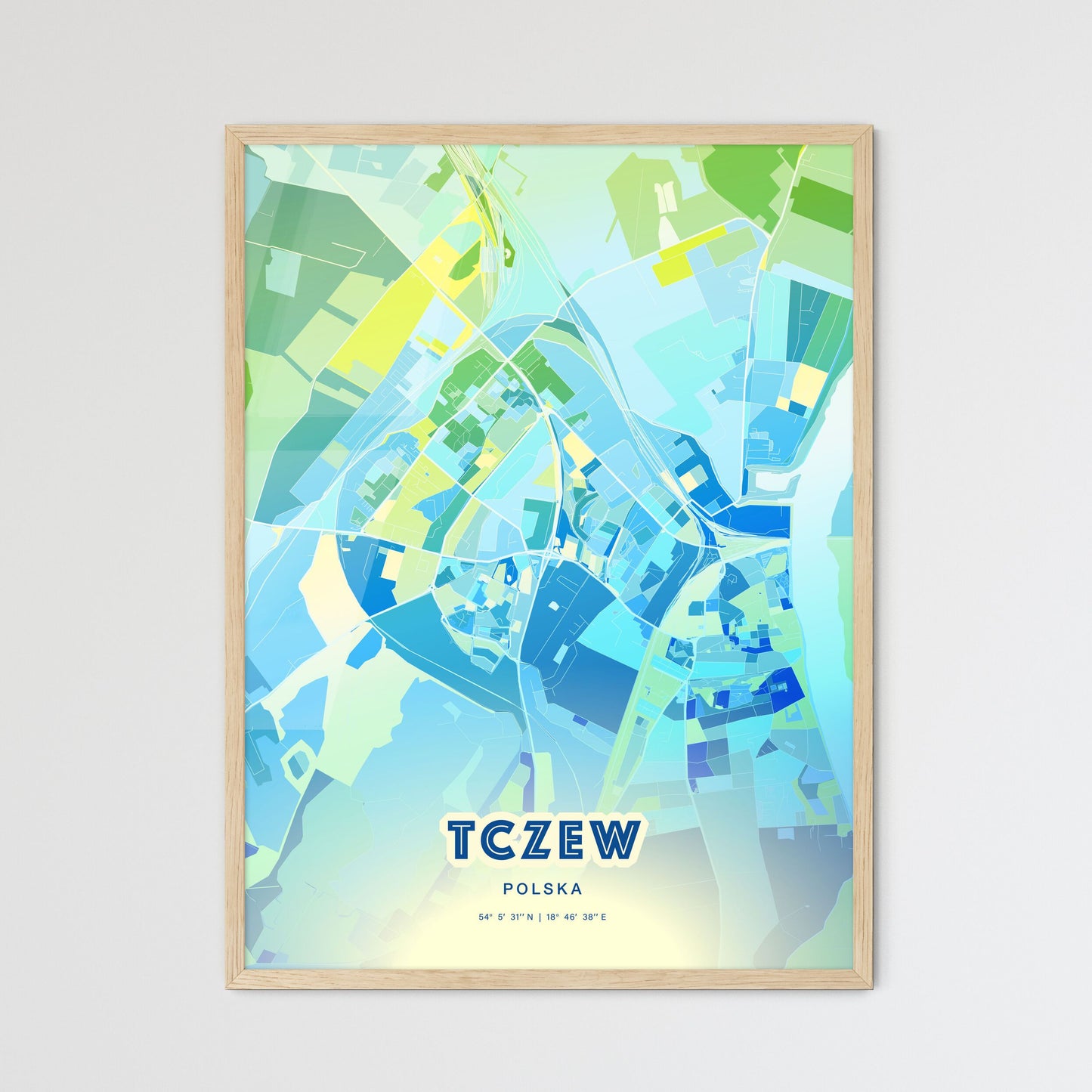 Colorful TCZEW POLAND Fine Art Map Cool Blue