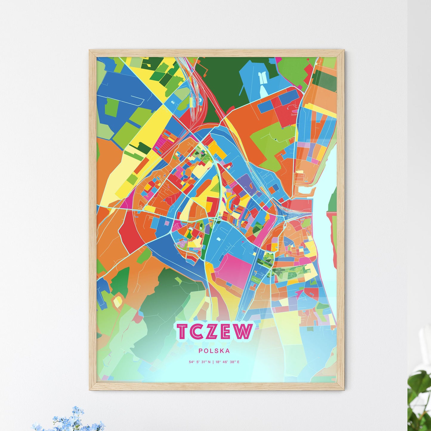 Colorful TCZEW POLAND Fine Art Map Crazy Colors