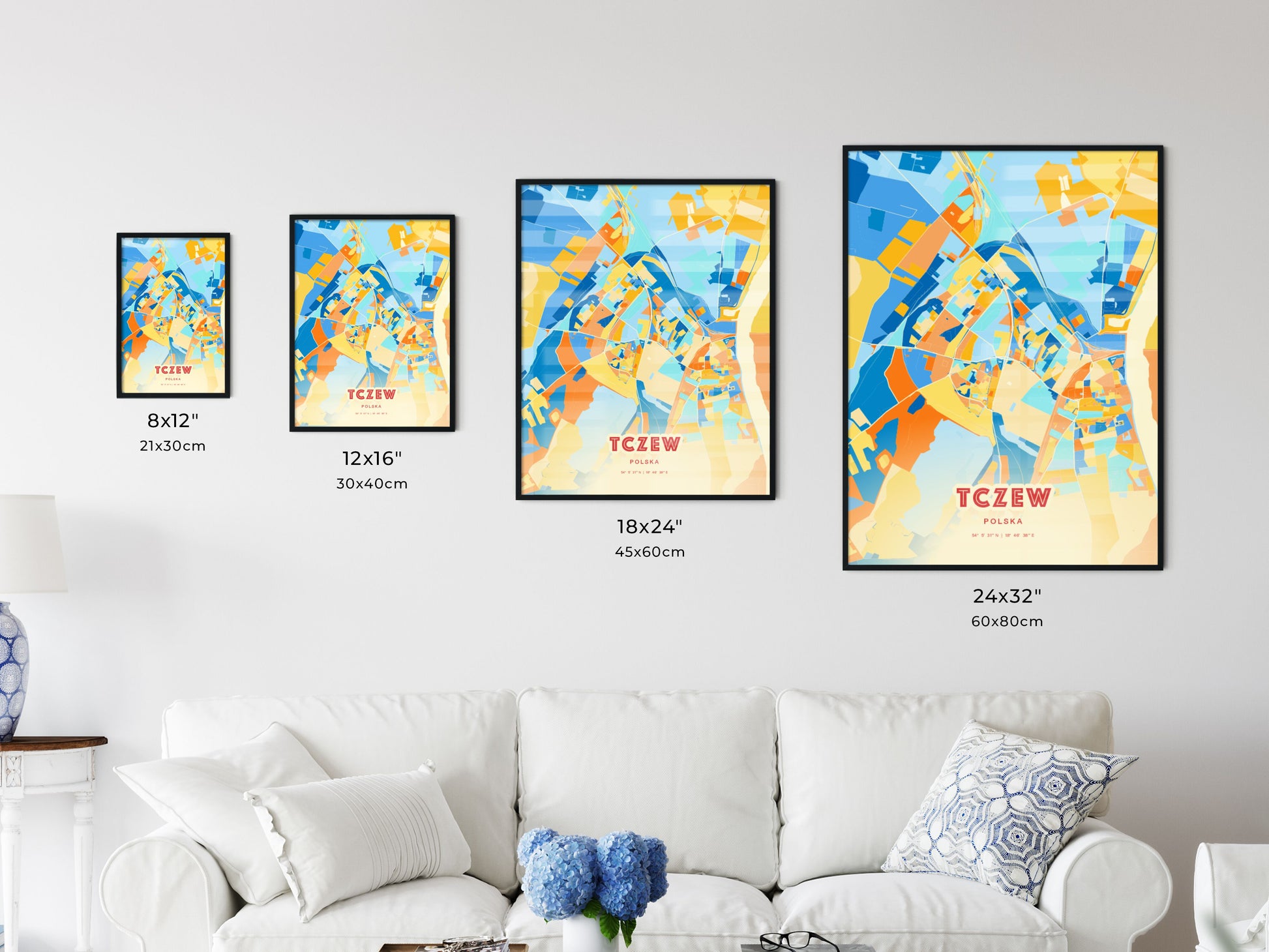 Colorful TCZEW POLAND Fine Art Map Blue Orange