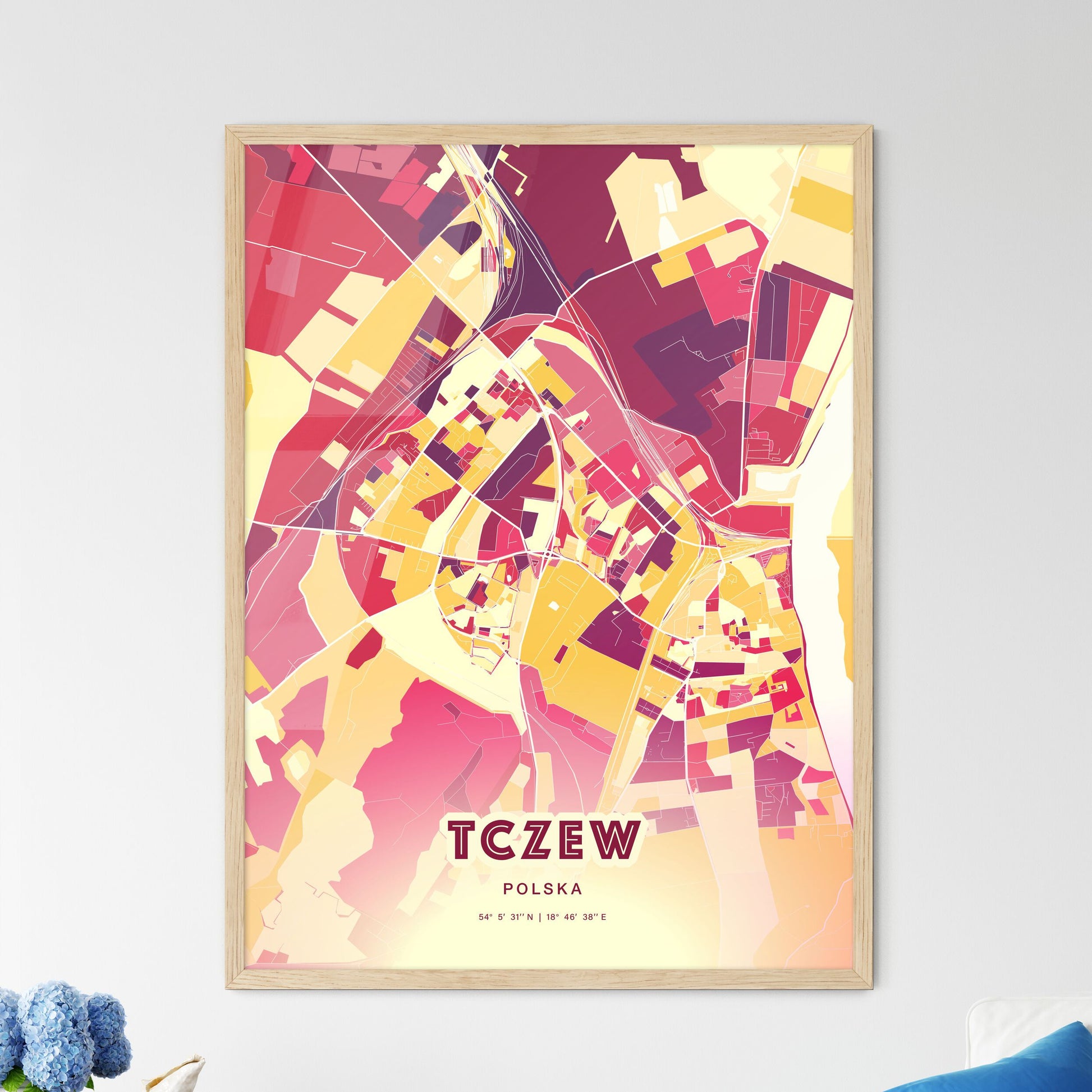 Colorful TCZEW POLAND Fine Art Map Hot Red