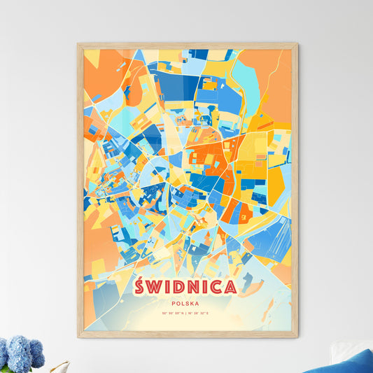 Colorful ŚWIDNICA POLAND Fine Art Map Blue Orange