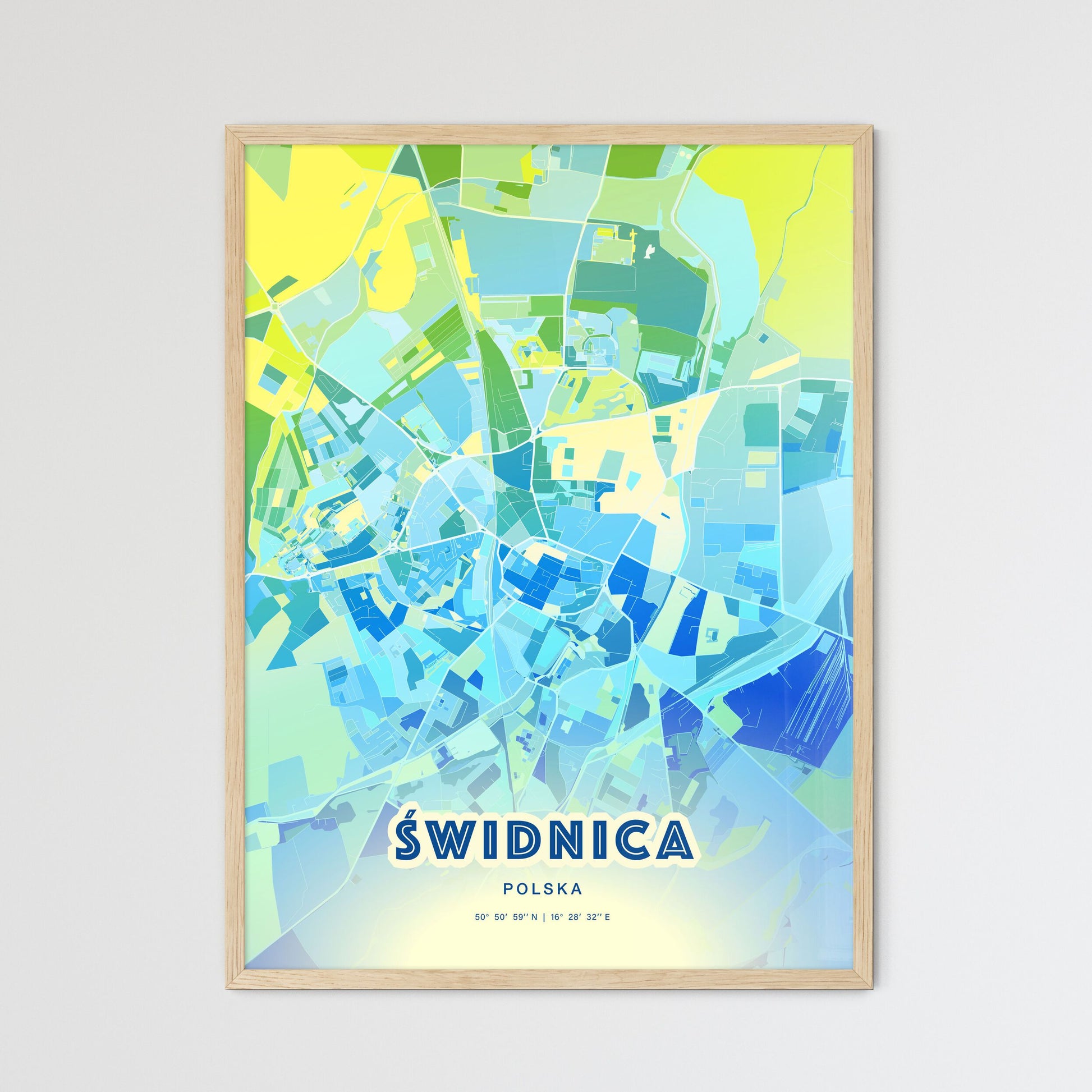 Colorful ŚWIDNICA POLAND Fine Art Map Cool Blue