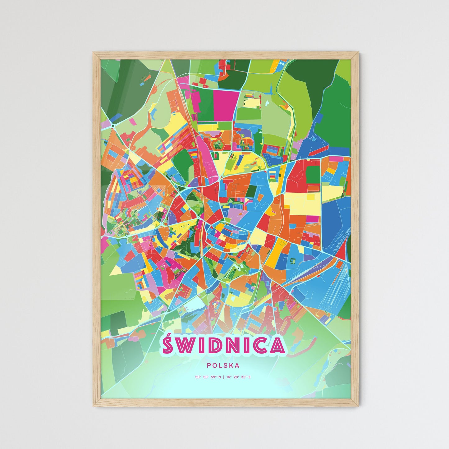 Colorful ŚWIDNICA POLAND Fine Art Map Crazy Colors