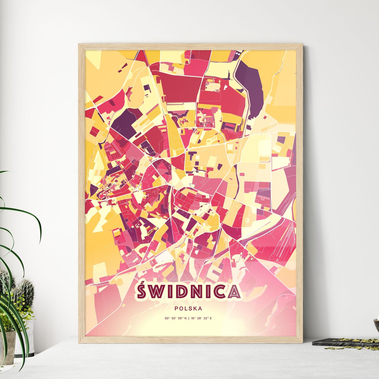 Colorful ŚWIDNICA POLAND Fine Art Map Hot Red