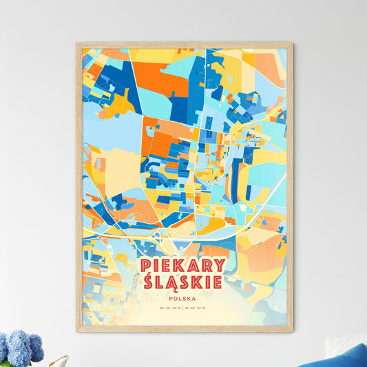 Colorful PIEKARY ŚLĄSKIE POLAND Fine Art Map Blue Orange