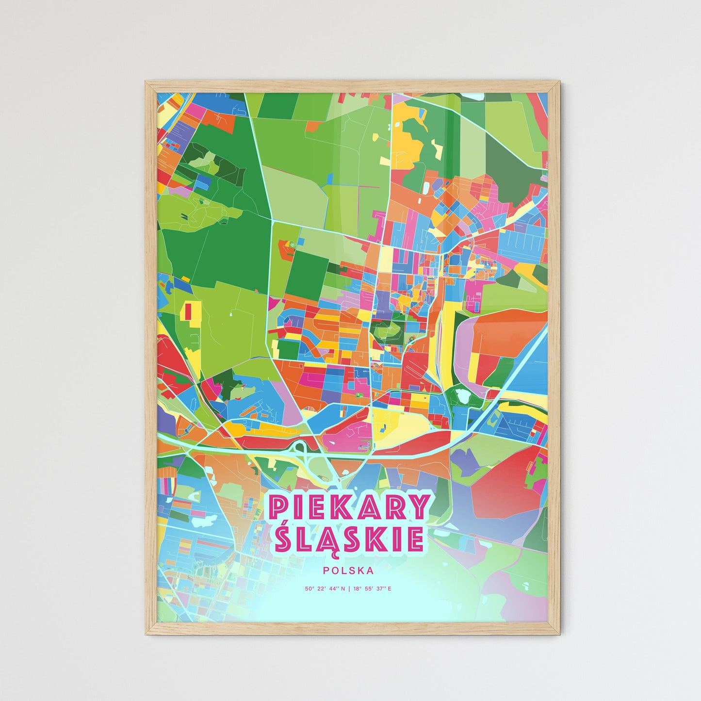 Colorful PIEKARY ŚLĄSKIE POLAND Fine Art Map Crazy Colors