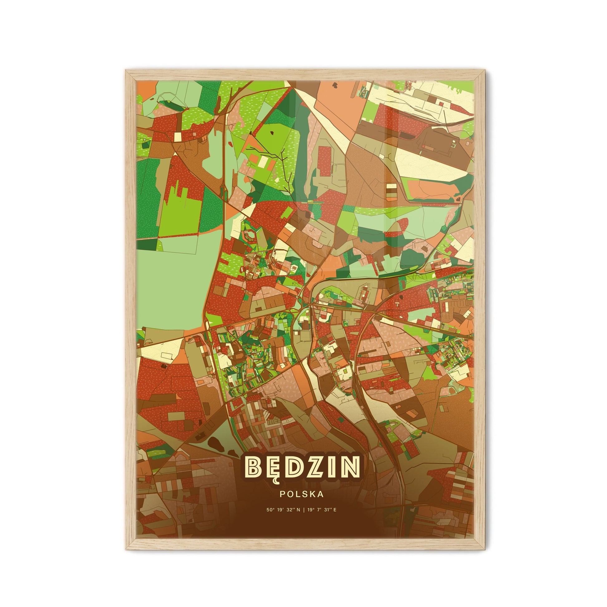 Colorful BĘDZIN POLAND Fine Art Map Farmhouse