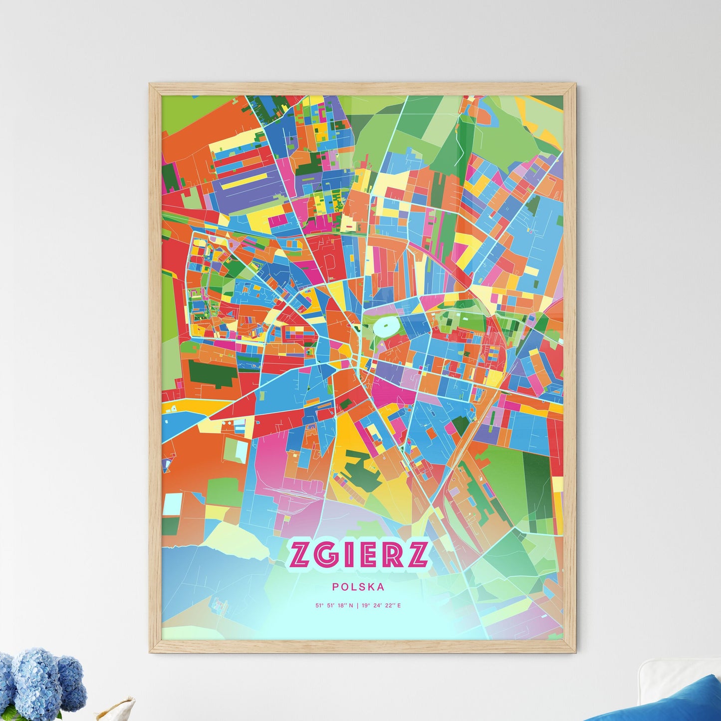 Colorful ZGIERZ POLAND Fine Art Map Crazy Colors