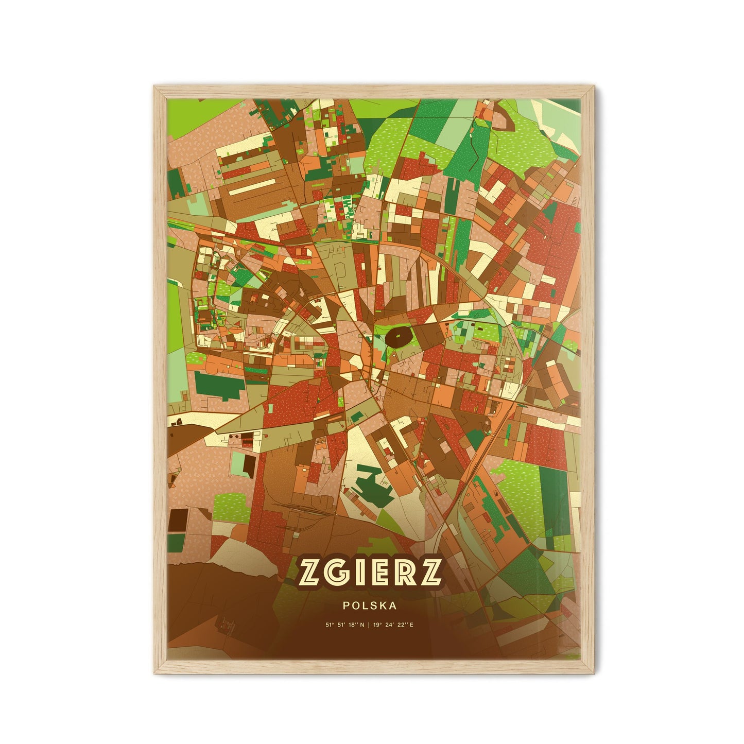 Colorful ZGIERZ POLAND Fine Art Map Farmhouse