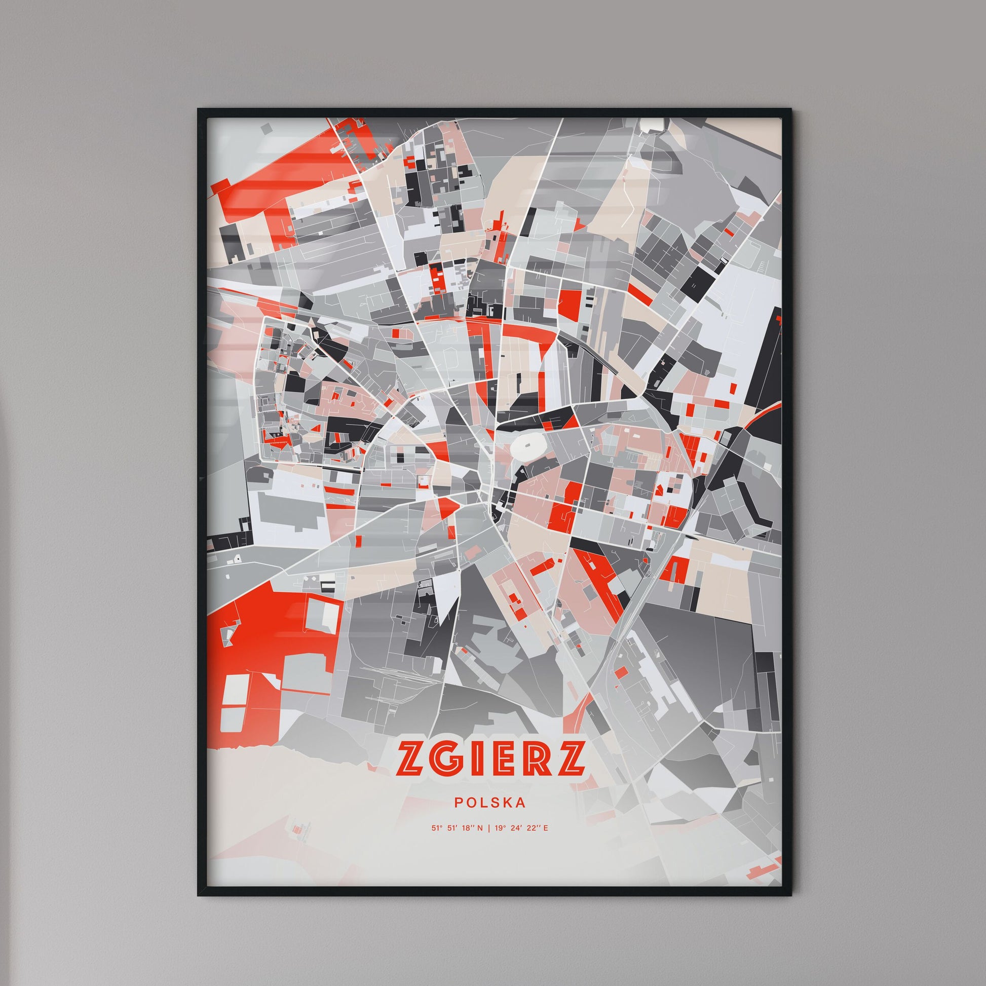 Colorful ZGIERZ POLAND Fine Art Map Modern