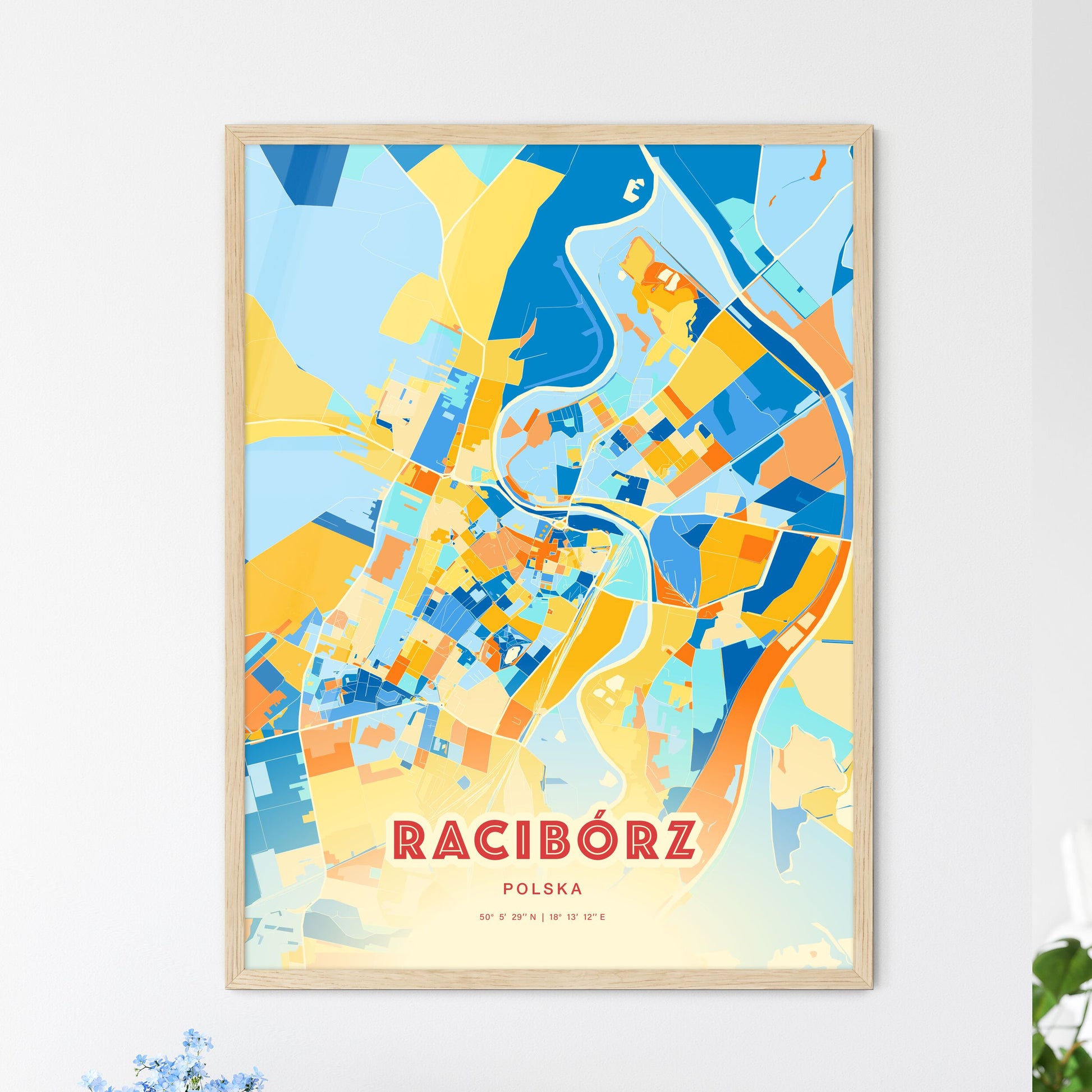 Colorful RACIBÓRZ POLAND Fine Art Map Blue Orange