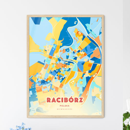 Colorful RACIBÓRZ POLAND Fine Art Map Blue Orange