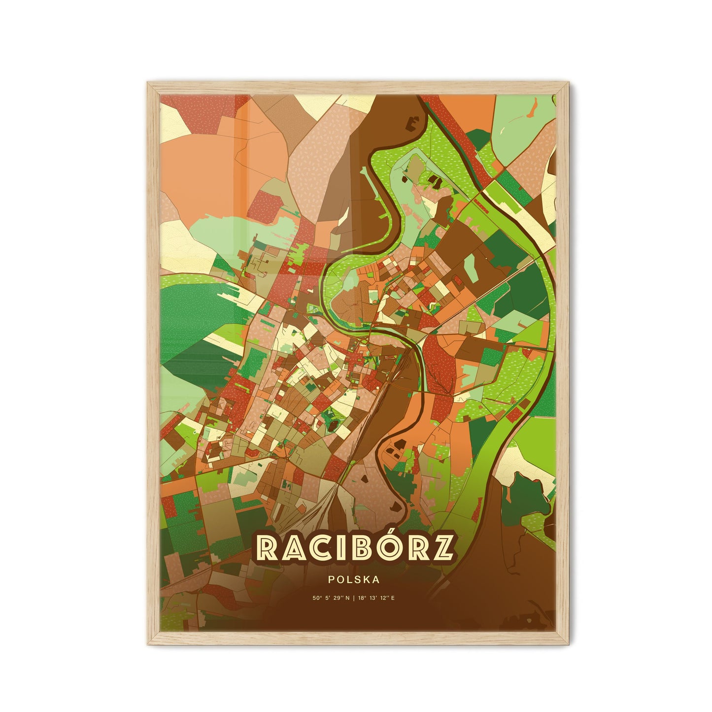 Colorful RACIBÓRZ POLAND Fine Art Map Farmhouse