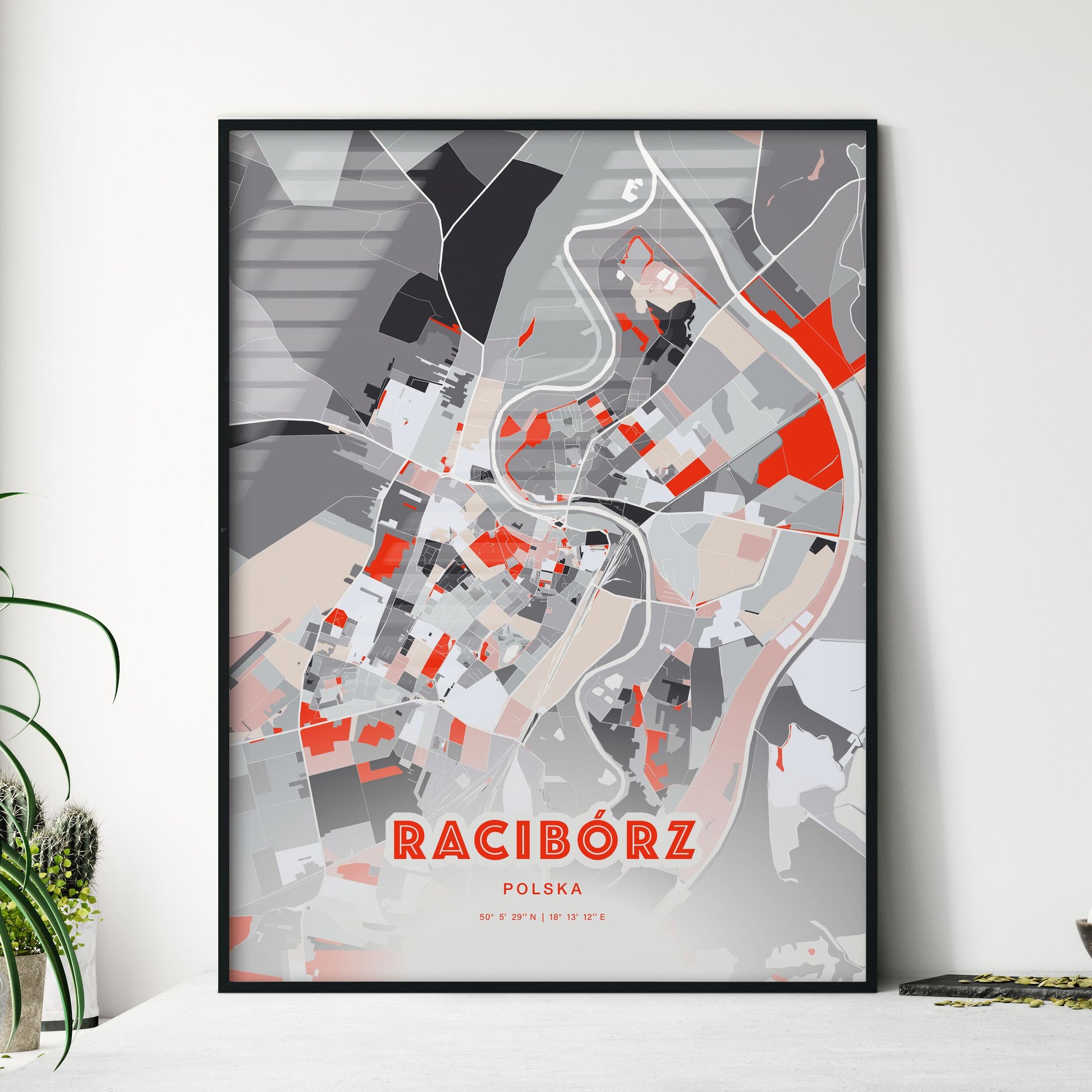 Colorful RACIBÓRZ POLAND Fine Art Map Modern