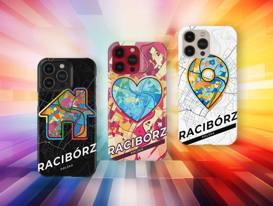 Racibórz Poland slim phone case with colorful icon. Birthday, wedding or housewarming gift. Couple match cases.