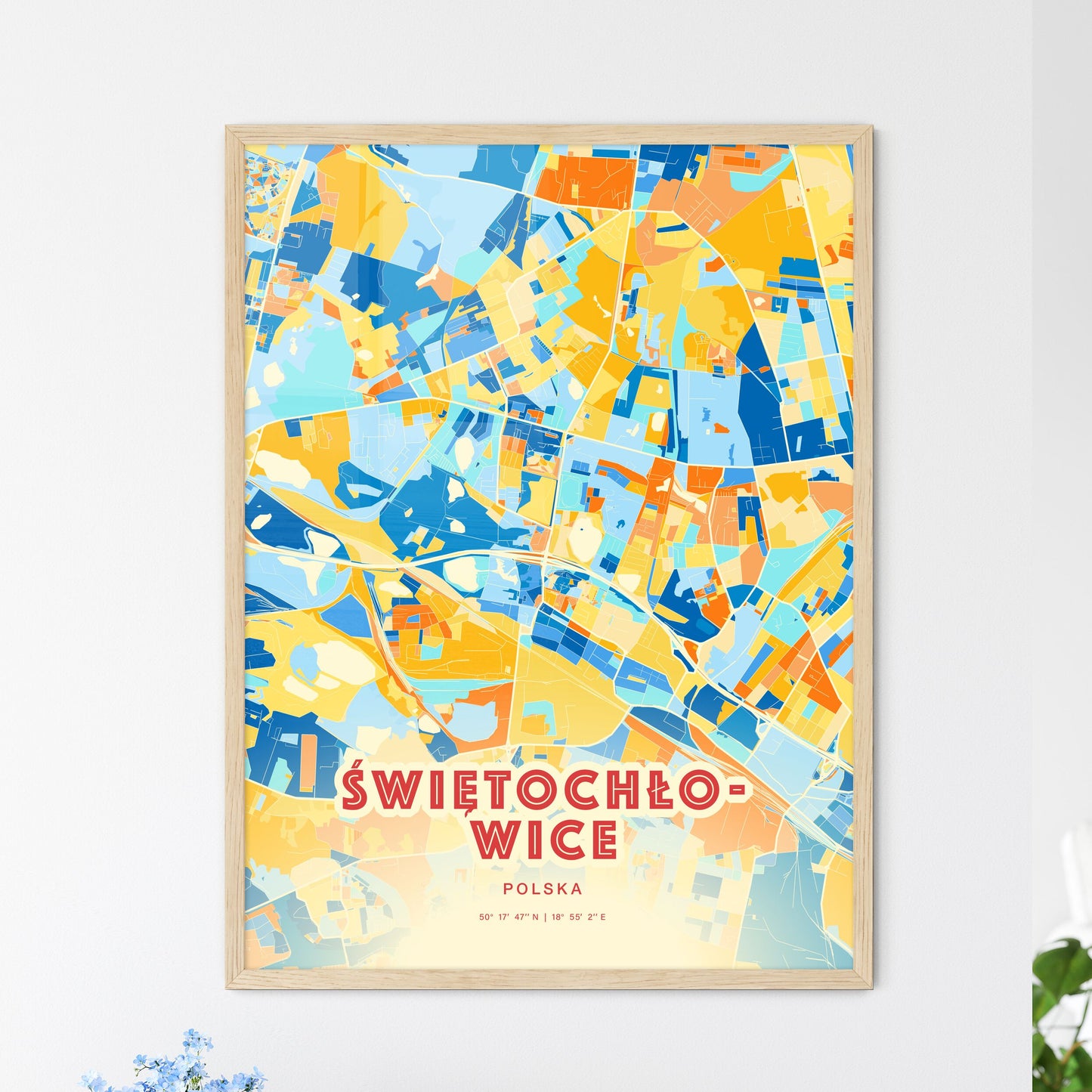 Colorful ŚWIĘTOCHŁOWICE POLAND Fine Art Map Blue Orange