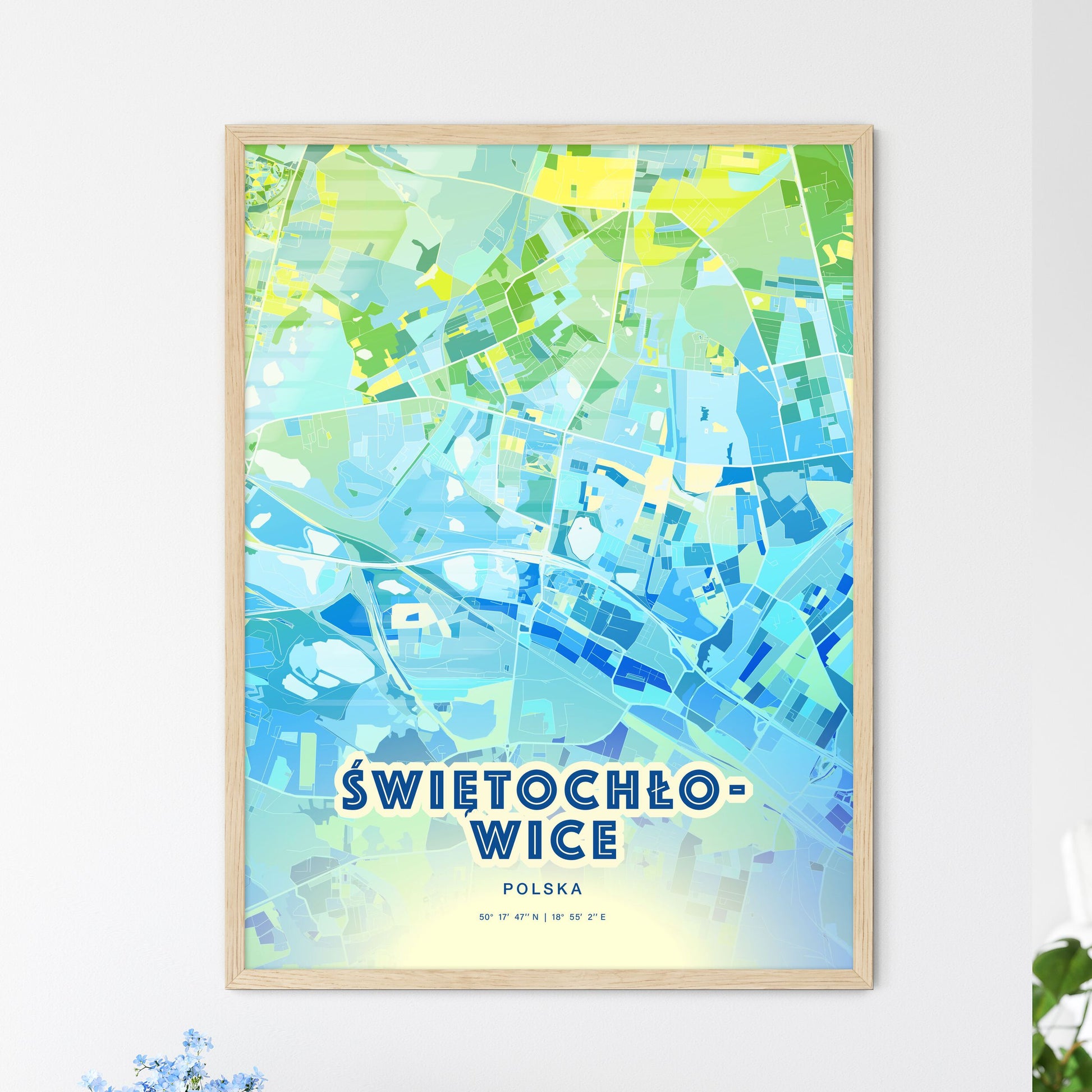 Colorful ŚWIĘTOCHŁOWICE POLAND Fine Art Map Cool Blue