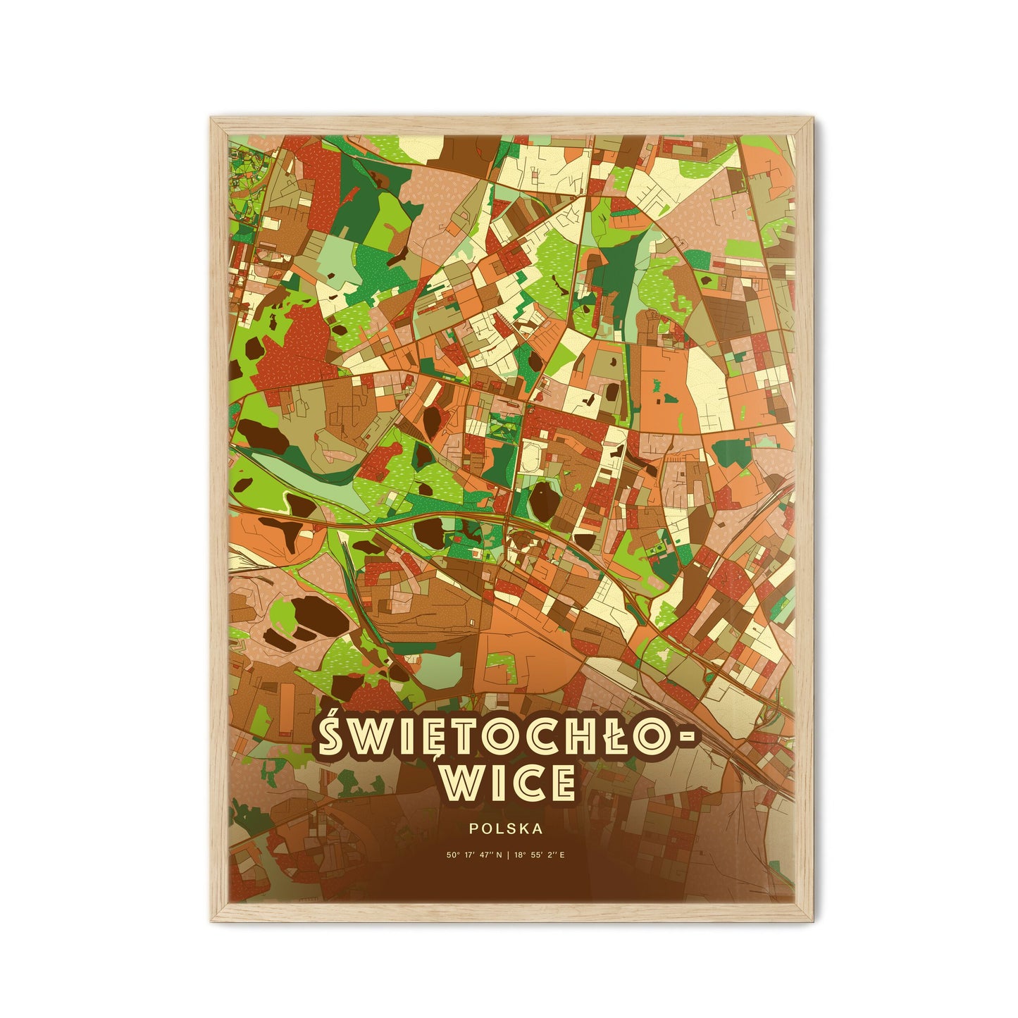 Colorful ŚWIĘTOCHŁOWICE POLAND Fine Art Map Farmhouse