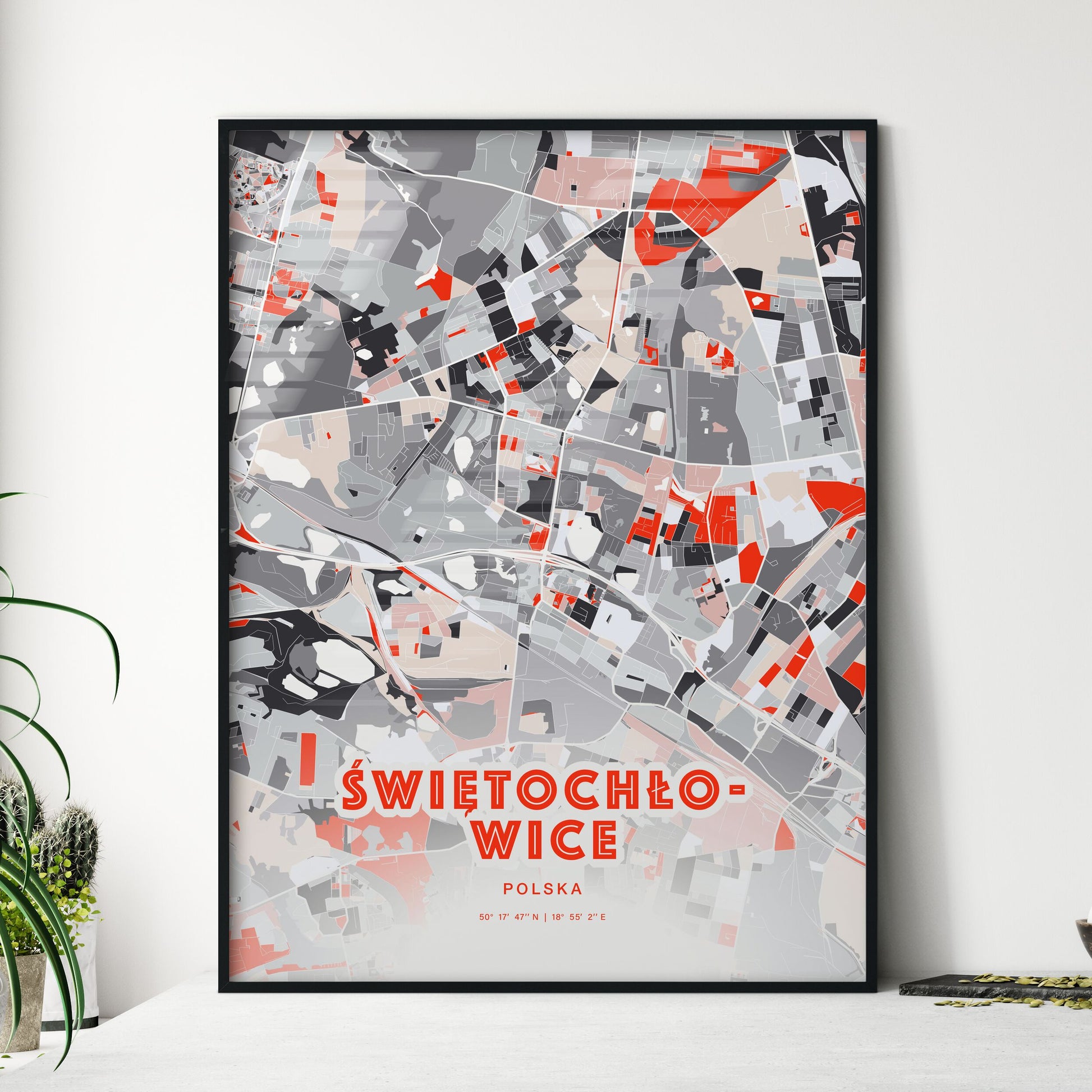 Colorful ŚWIĘTOCHŁOWICE POLAND Fine Art Map Modern