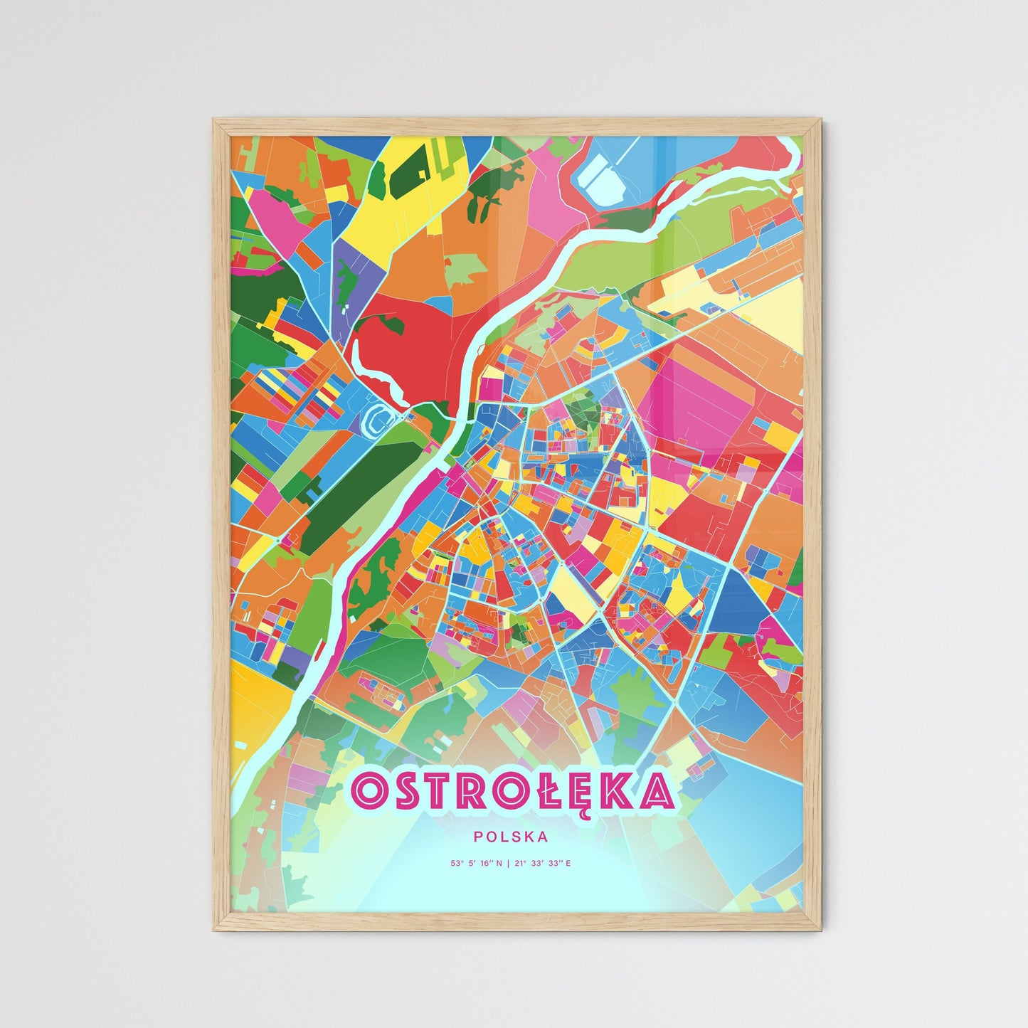 Colorful OSTROŁĘKA POLAND Fine Art Map Crazy Colors
