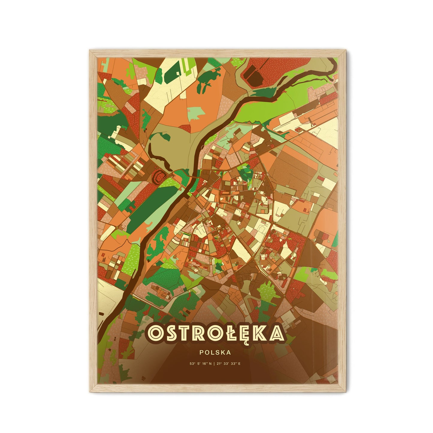 Colorful OSTROŁĘKA POLAND Fine Art Map Farmhouse