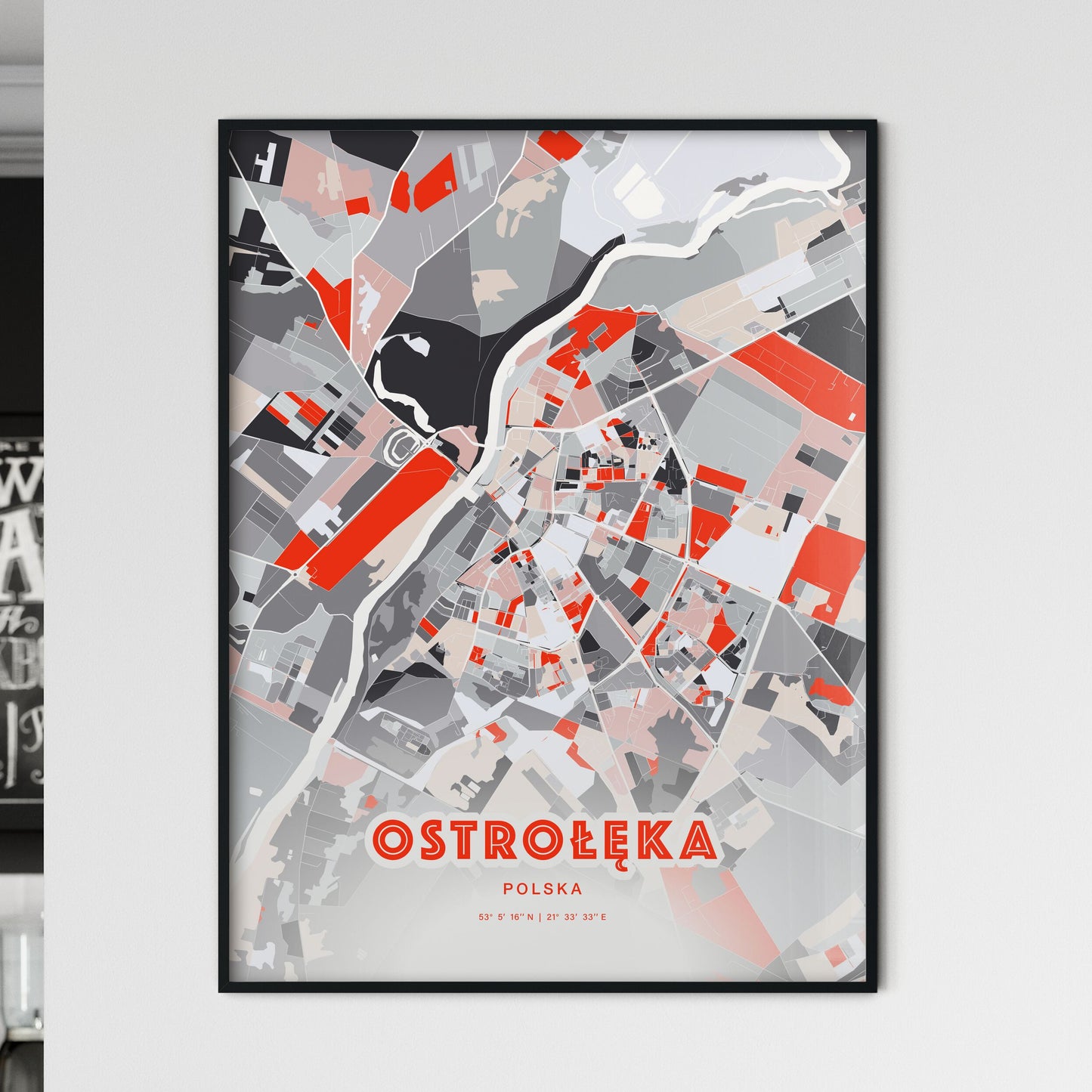 Colorful OSTROŁĘKA POLAND Fine Art Map Modern