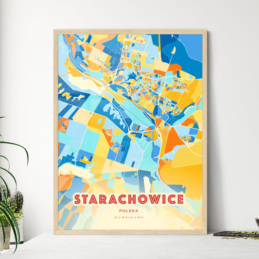 Colorful STARACHOWICE POLAND Fine Art Map Blue Orange