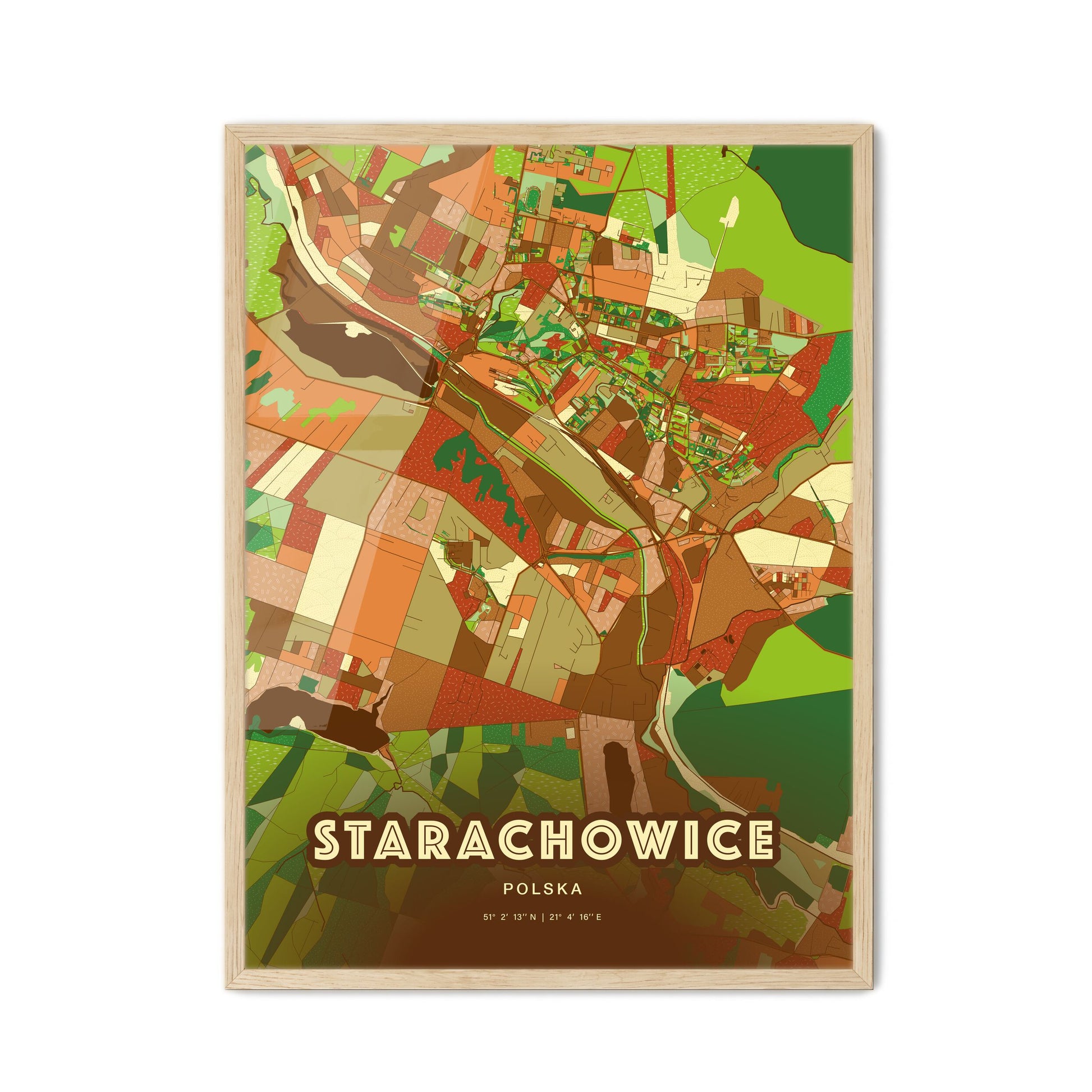 Colorful STARACHOWICE POLAND Fine Art Map Farmhouse