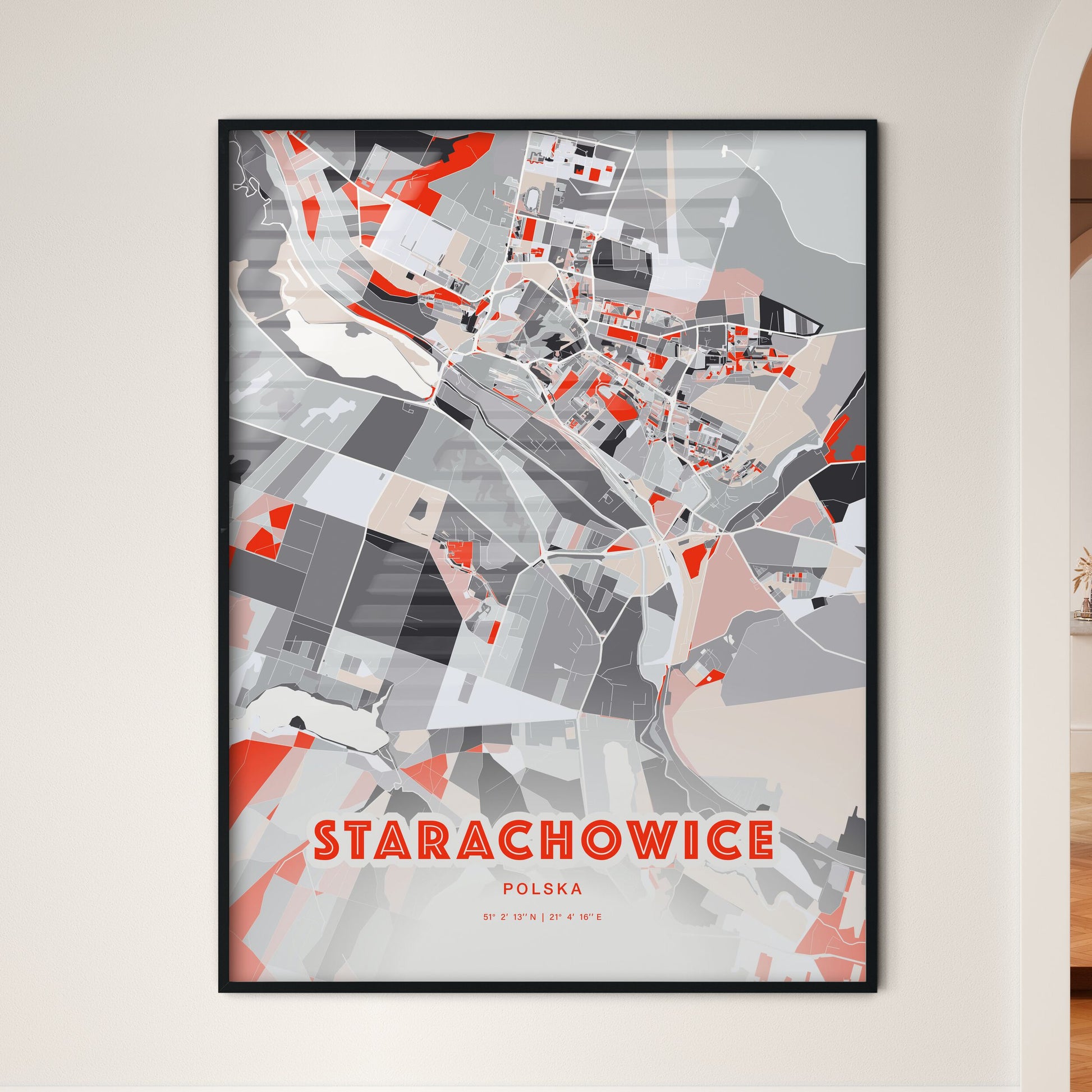 Colorful STARACHOWICE POLAND Fine Art Map Modern