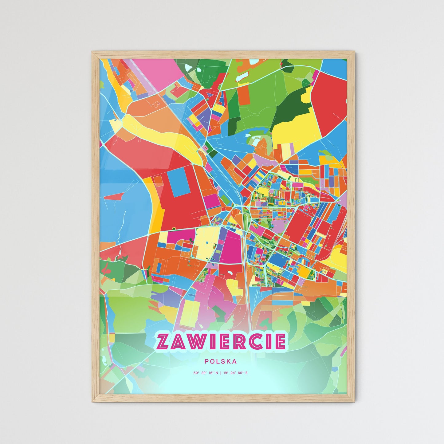 Colorful ZAWIERCIE POLAND Fine Art Map Crazy Colors