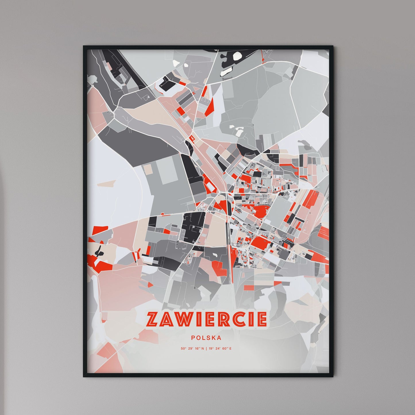 Colorful ZAWIERCIE POLAND Fine Art Map Modern