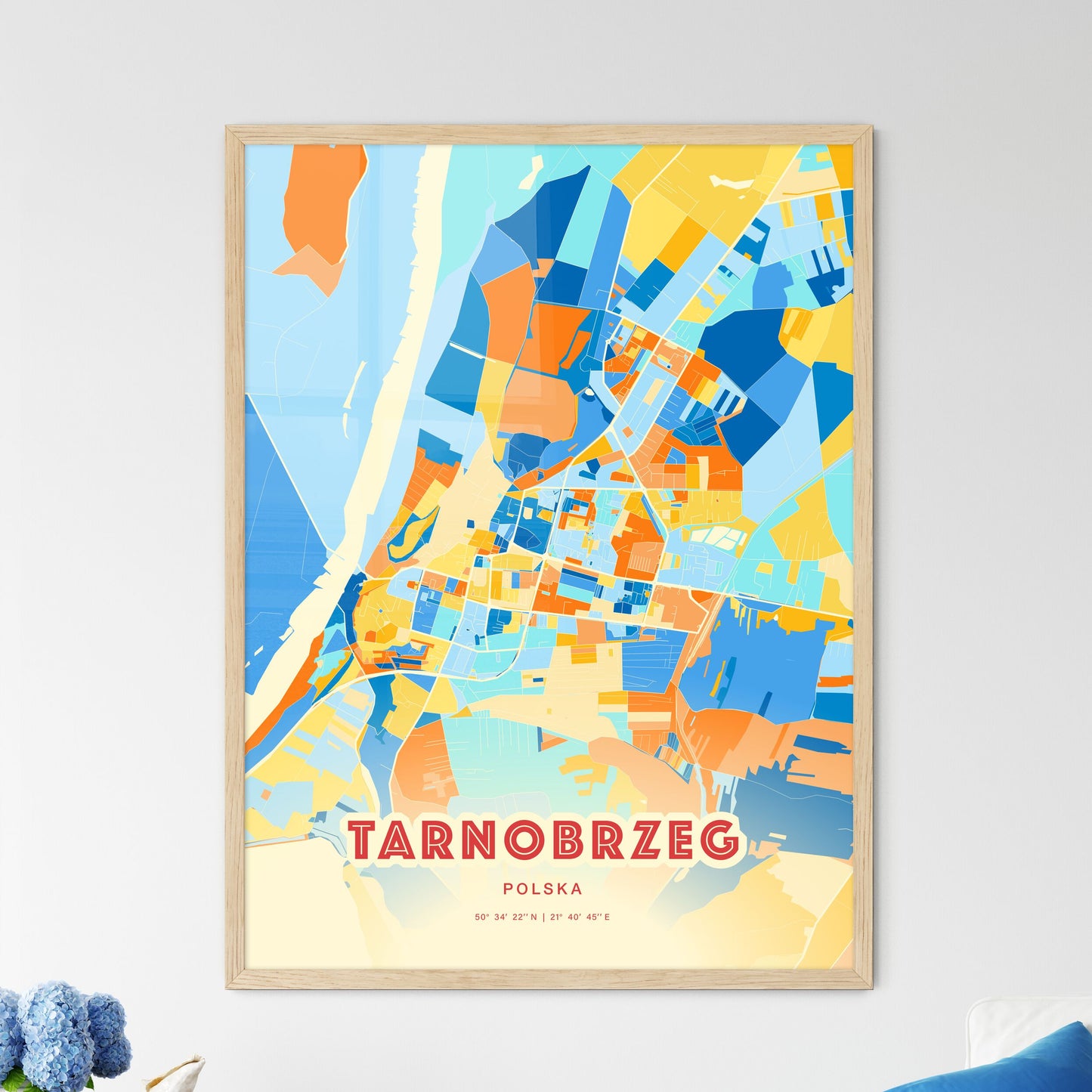 Colorful TARNOBRZEG POLAND Fine Art Map Blue Orange