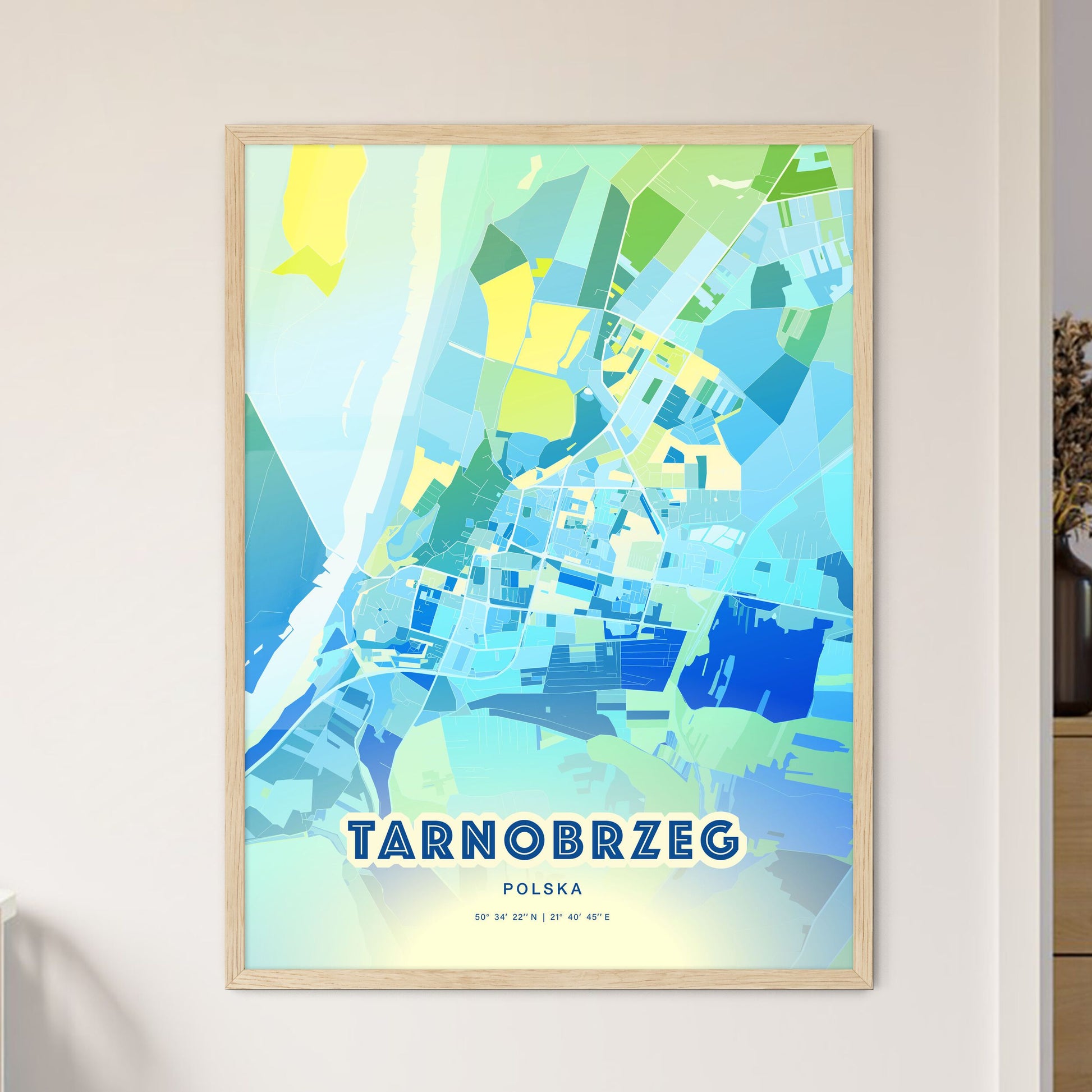 Colorful TARNOBRZEG POLAND Fine Art Map Cool Blue