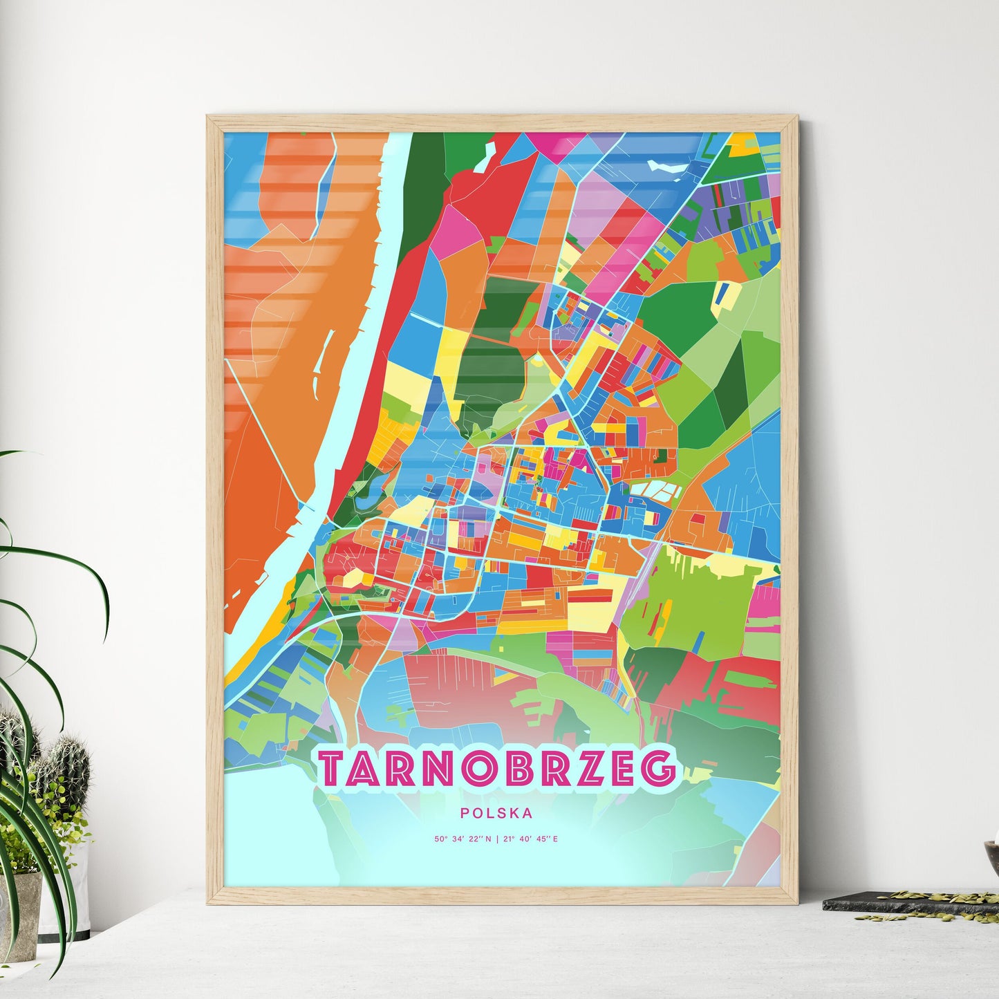 Colorful TARNOBRZEG POLAND Fine Art Map Crazy Colors