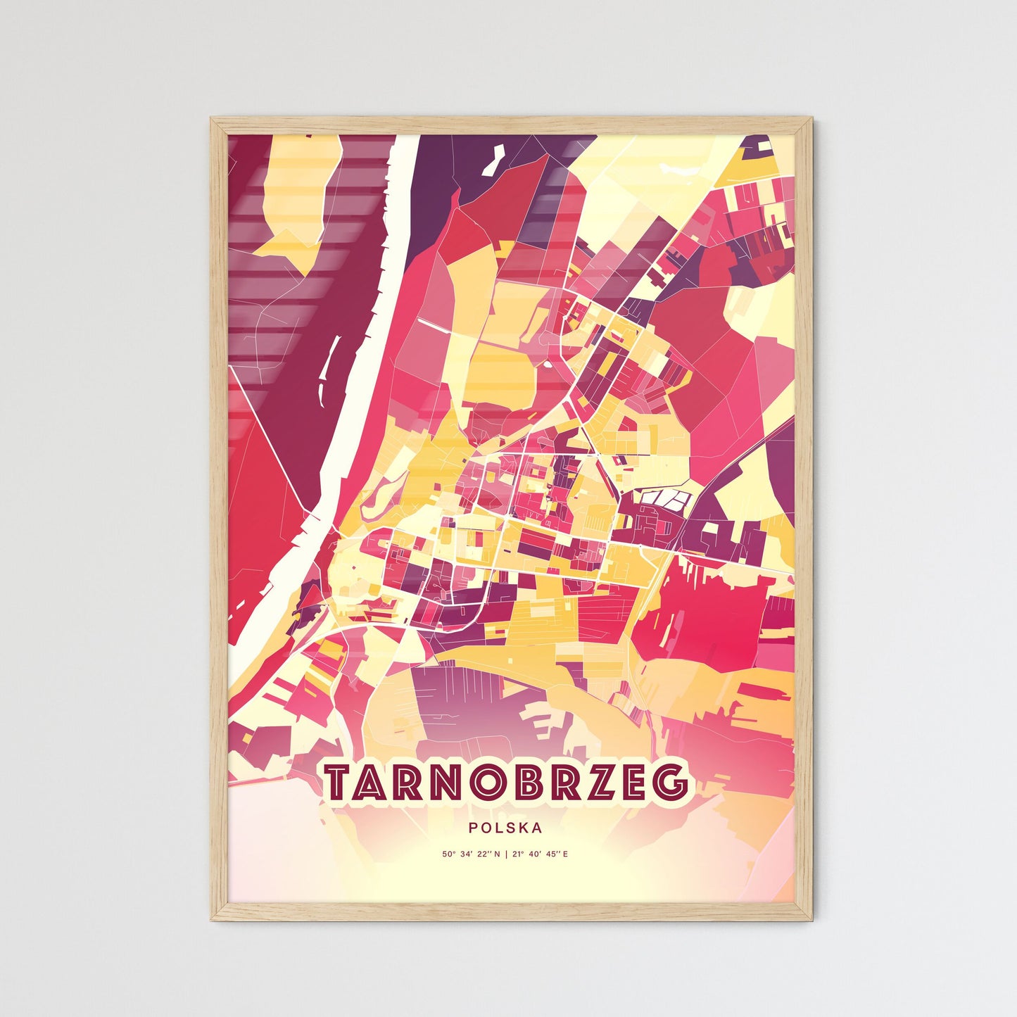 Colorful TARNOBRZEG POLAND Fine Art Map Hot Red