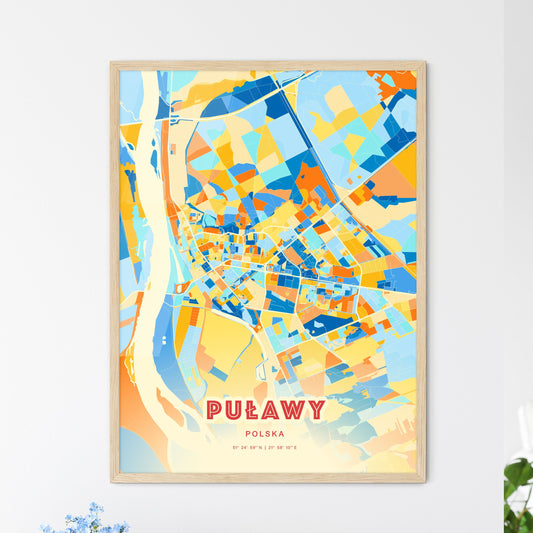 Colorful PUŁAWY POLAND Fine Art Map Blue Orange