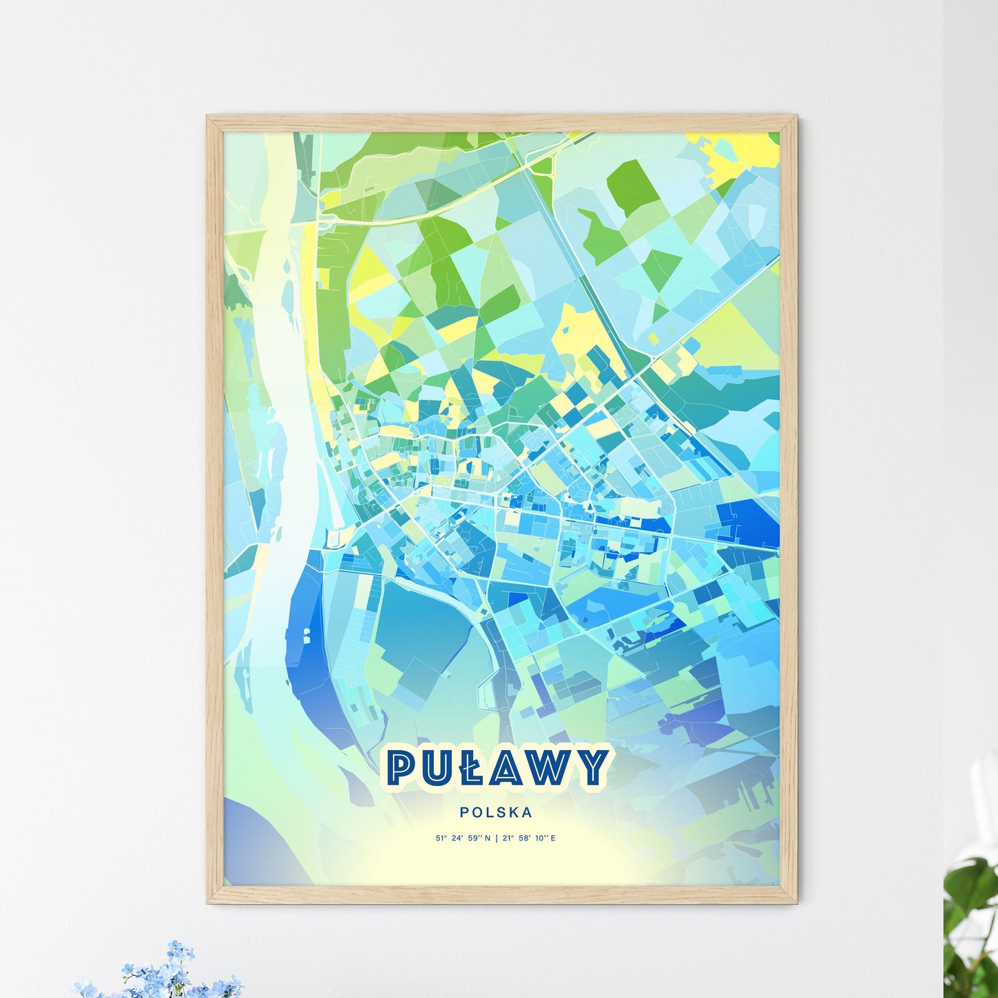 Colorful PUŁAWY POLAND Fine Art Map Cool Blue