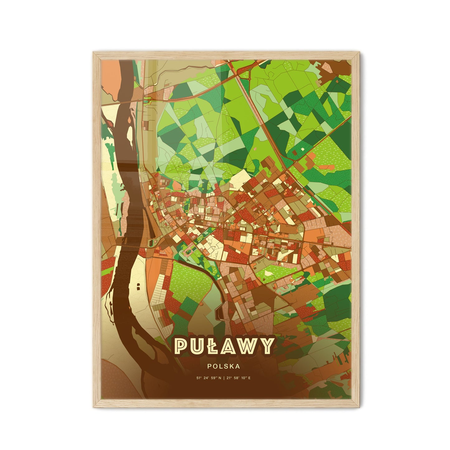 Colorful PUŁAWY POLAND Fine Art Map Farmhouse