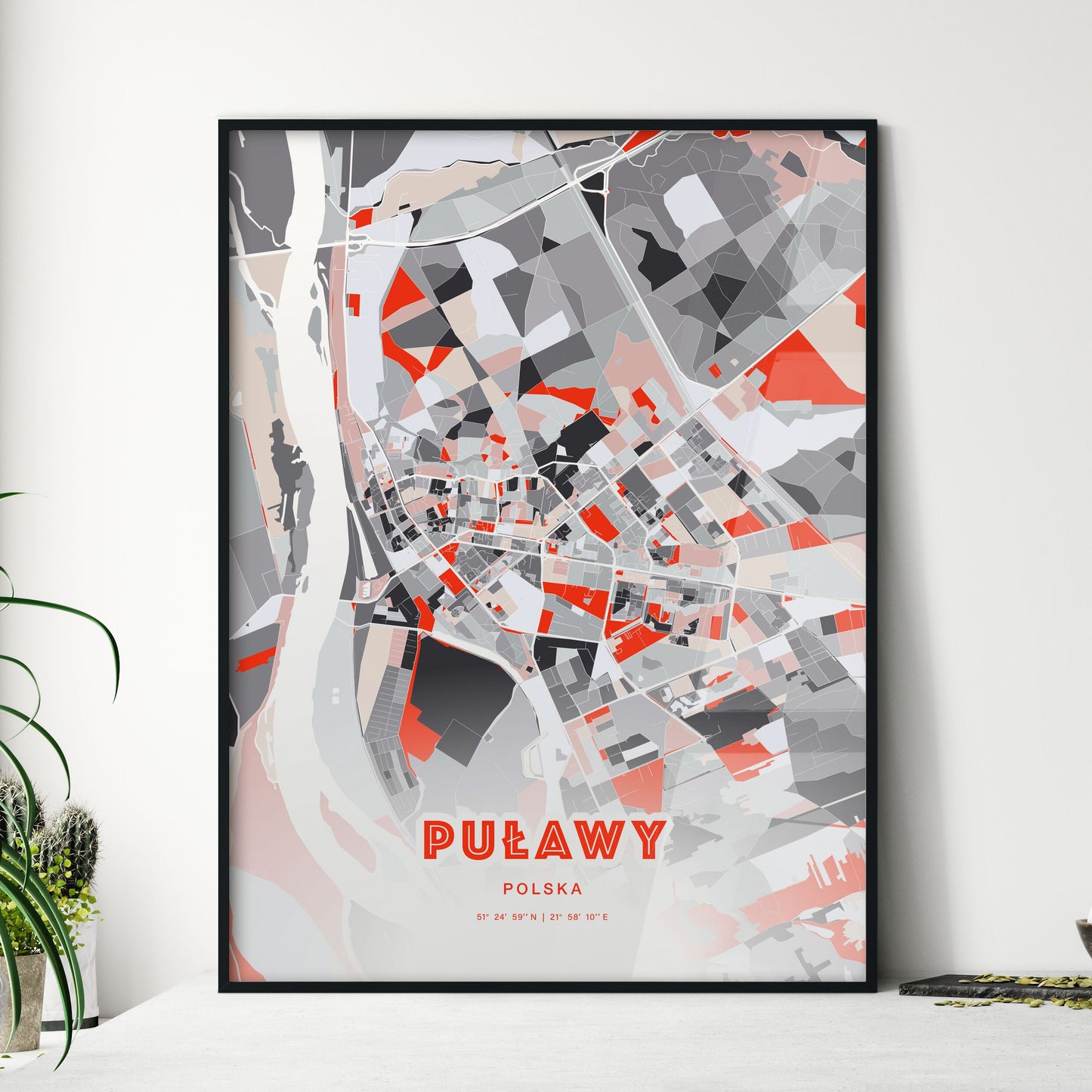 Colorful PUŁAWY POLAND Fine Art Map Modern