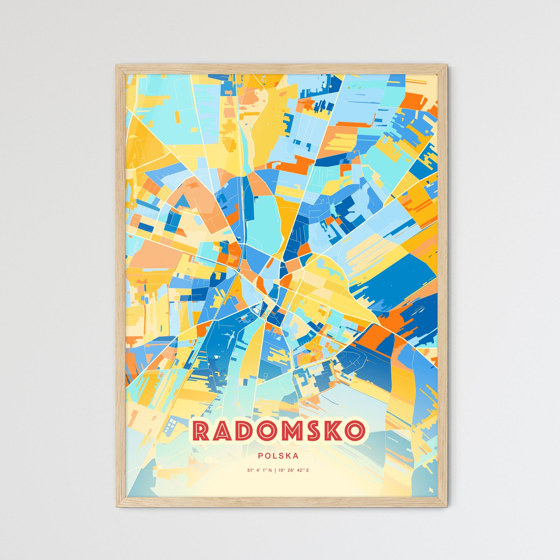 Colorful RADOMSKO POLAND Fine Art Map Blue Orange