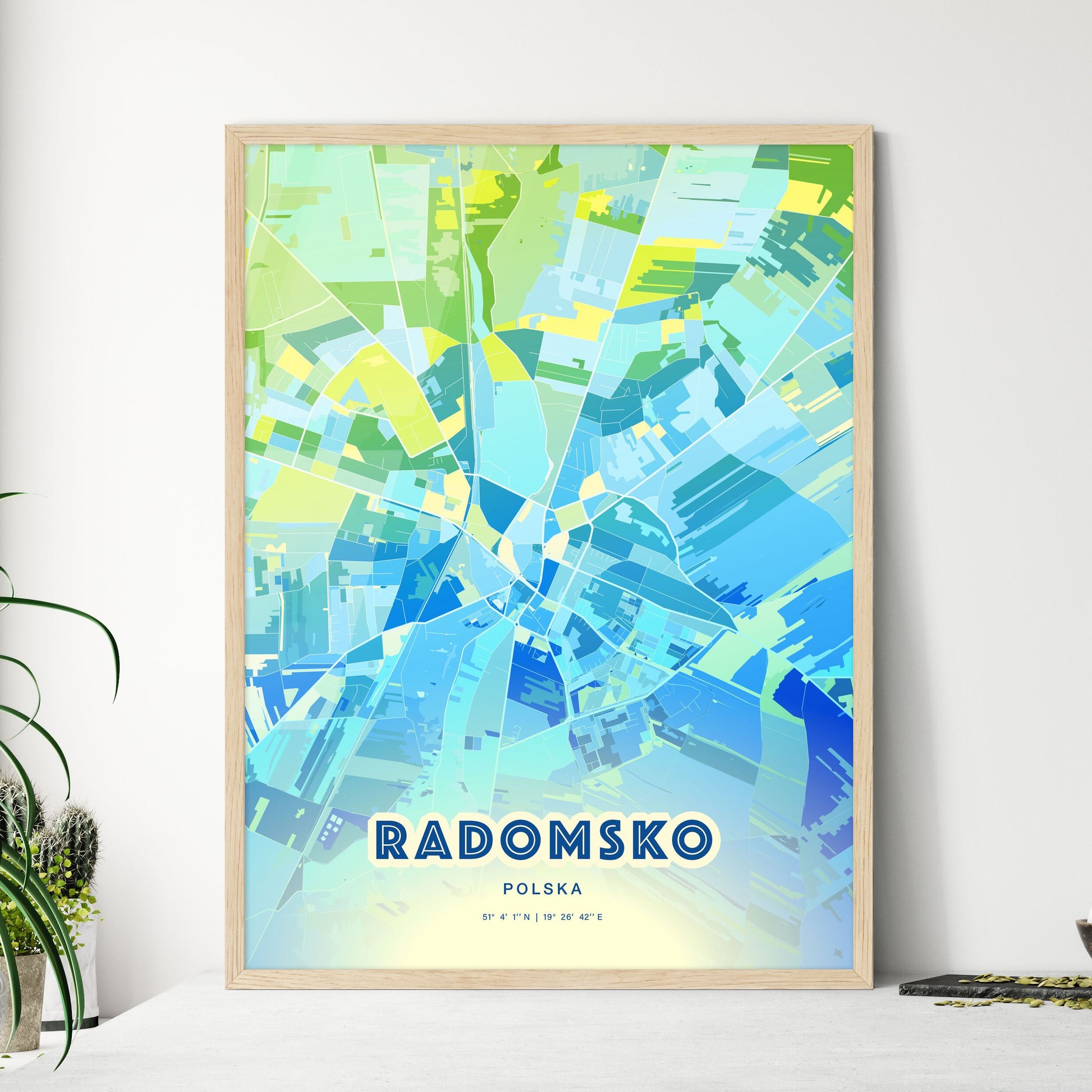 Colorful RADOMSKO POLAND Fine Art Map Cool Blue